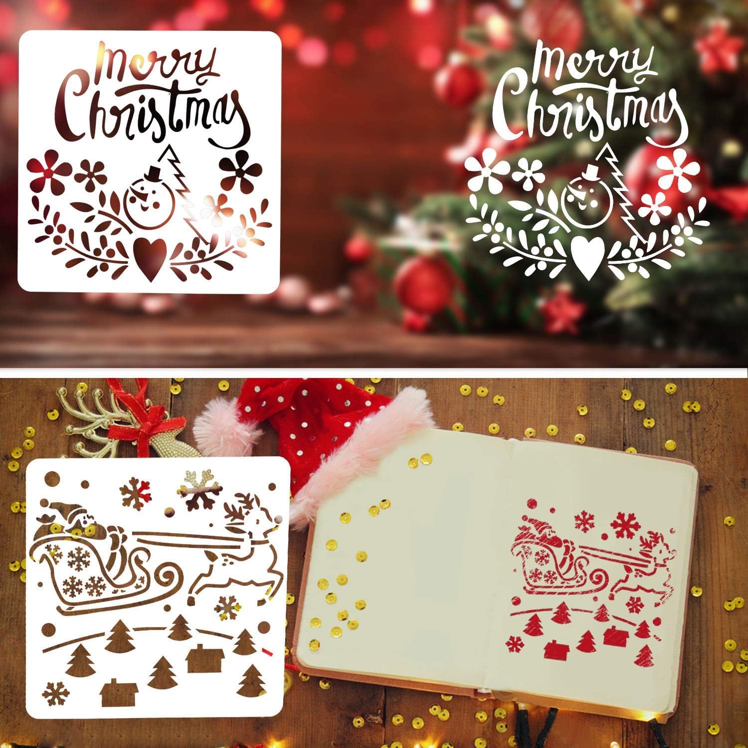 Christmas Stencils for Painting and Drawing - Holiday Craft Supplies Kit for Card Making, Scrapbooking, Window & Glass Decor - Perfect for DIY Christmas Gifts & Home Decoration