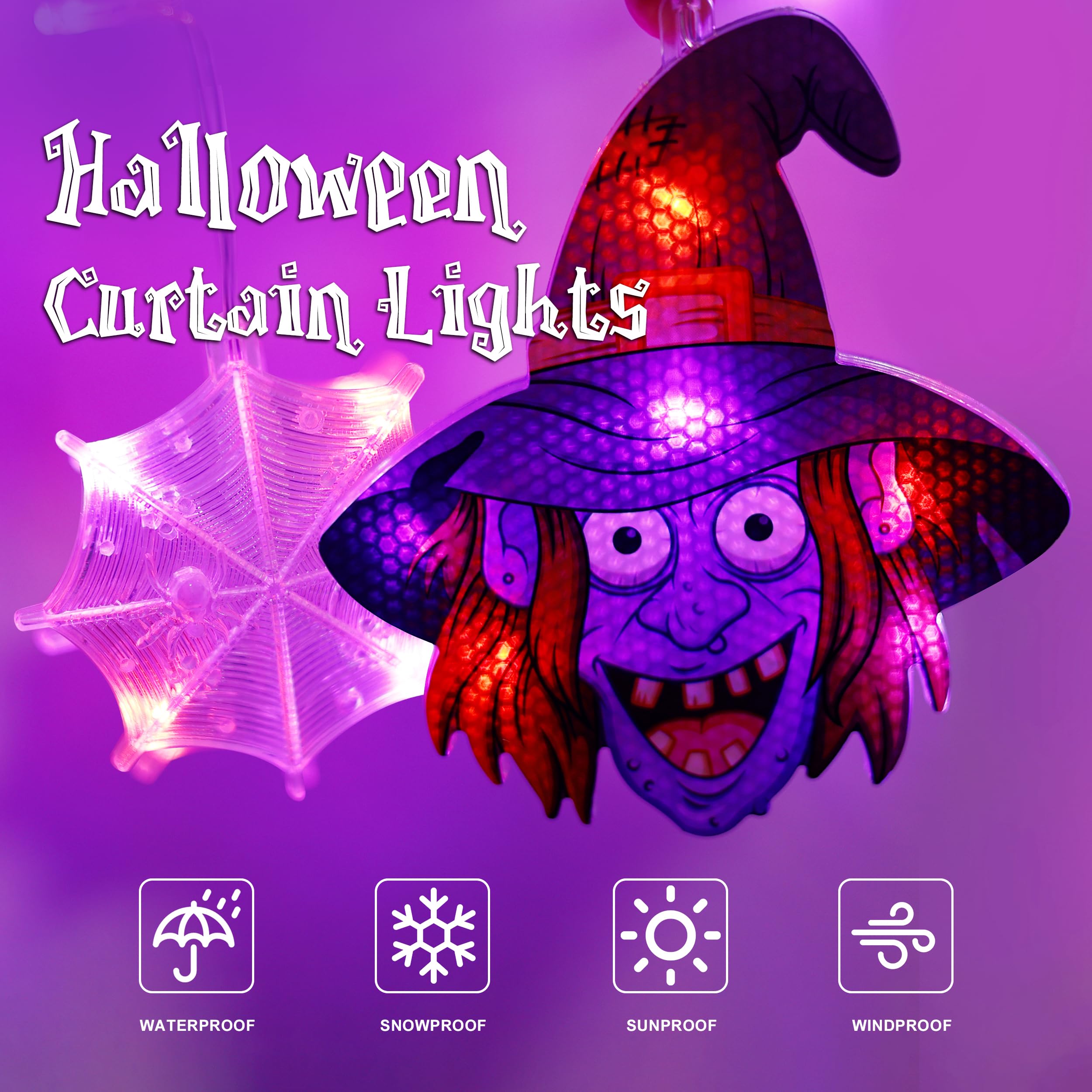 200 LED Halloween Icicle Lights - Purple & Orange Dripping Curtain String Lights with 10 Spooky Ornaments | Waterproof Outdoor Decor for Windows, Porch, Yard | Perfect for Halloween Party, Haunted House & Holiday Decorations