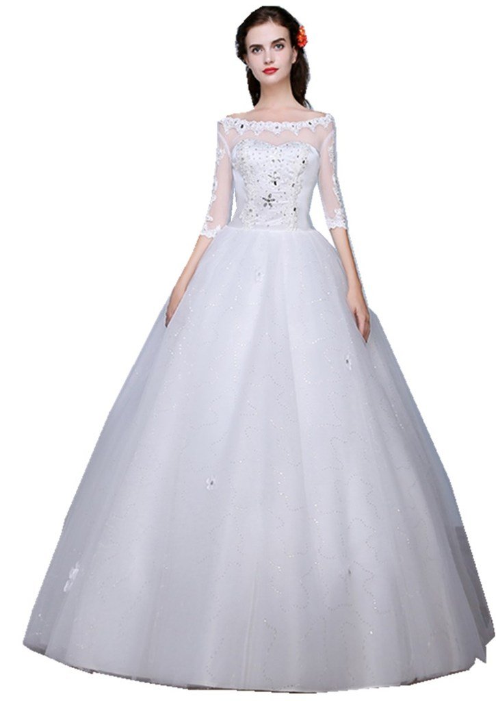 Shanghai Story Off Shoulder Wedding Gown - Elegant Half Sleeve Bridal Dress for Beach, Garden & Church Ceremonies | Perfect for Boho, Vintage & Romantic Weddings