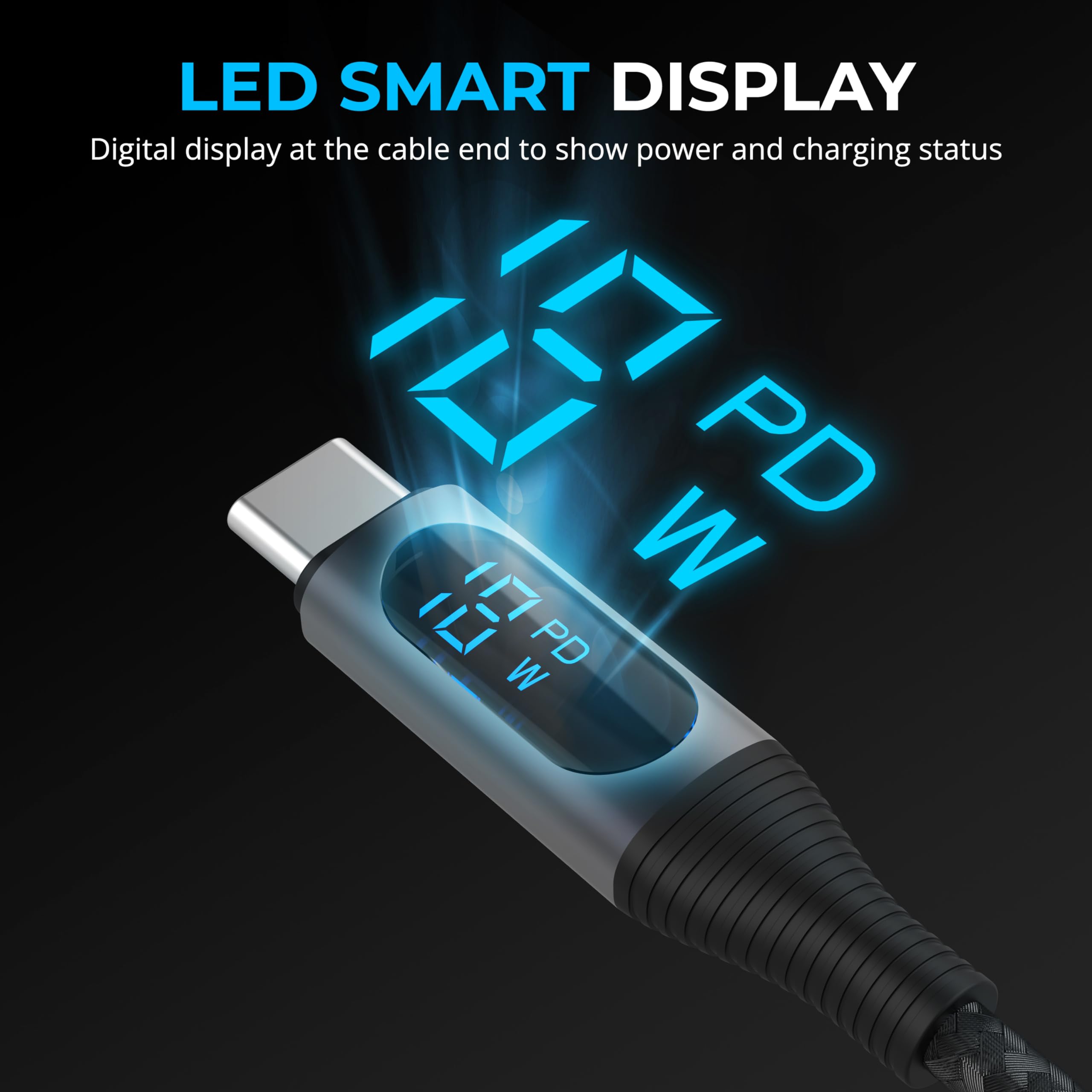 SABRENT USB C to USB C Cable 3.3FT with Smart Display - 100W Fast Charging, 480Mbps Data Transfer, E-Marker Chip - Compatible with MacBook Pro, iPad Pro, Galaxy S23, Pixel 7 - Perfect for Home, Office & Travel Charging Needs