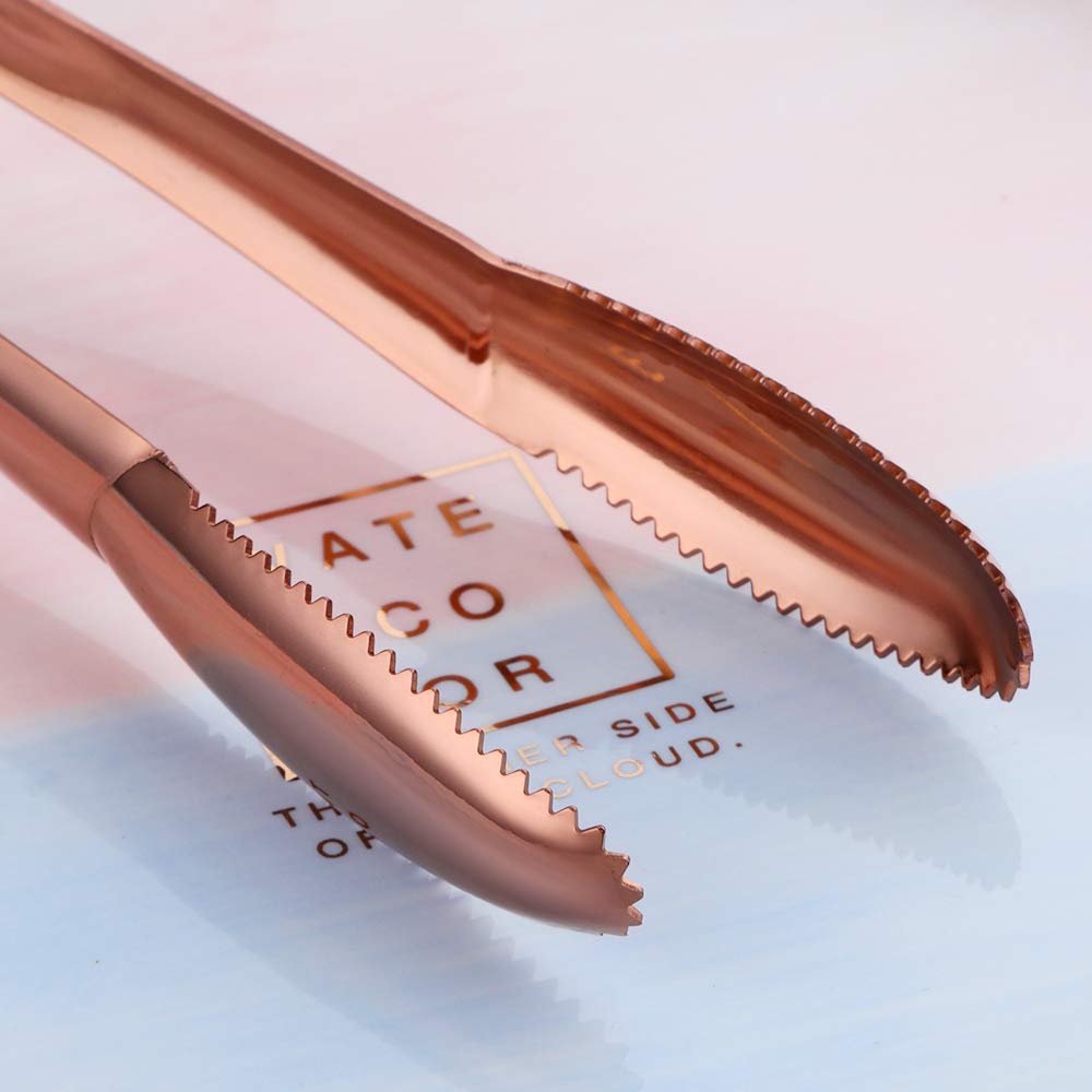 9 Inch Rose Gold Stainless Steel Serving Tongs - Set of 2 - Elegant BBQ, Salad, Buffet & Party Serving Utensils for Hosting & Entertaining