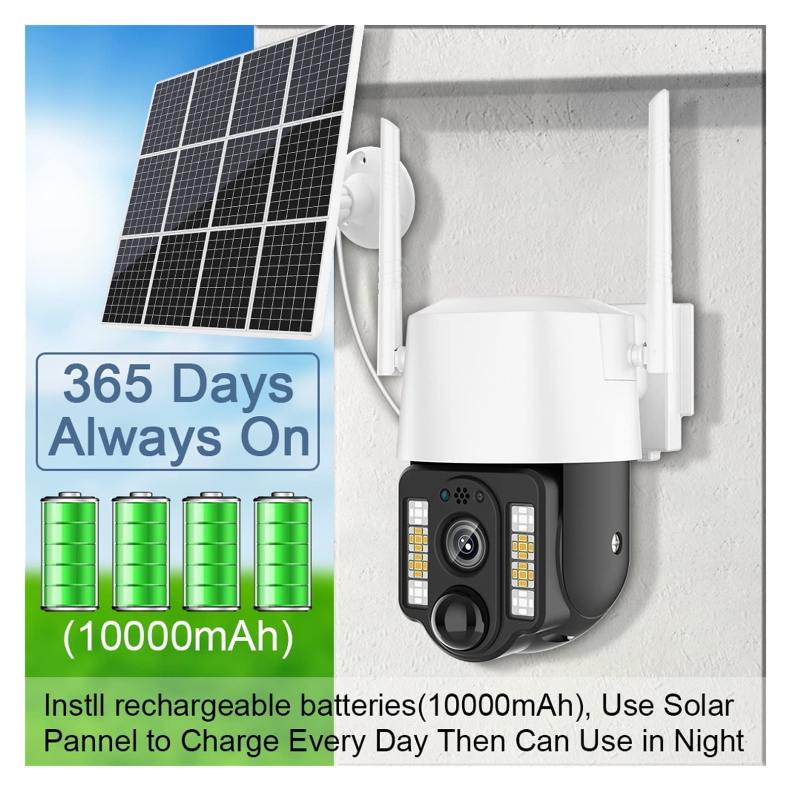 5MP 4G Solar Security Camera with PTZ & PIR Motion Detection - Outdoor Wireless WiFi Surveillance Camera with Color Night Vision (4G Only) for Home, Farm & Business Security Monitoring