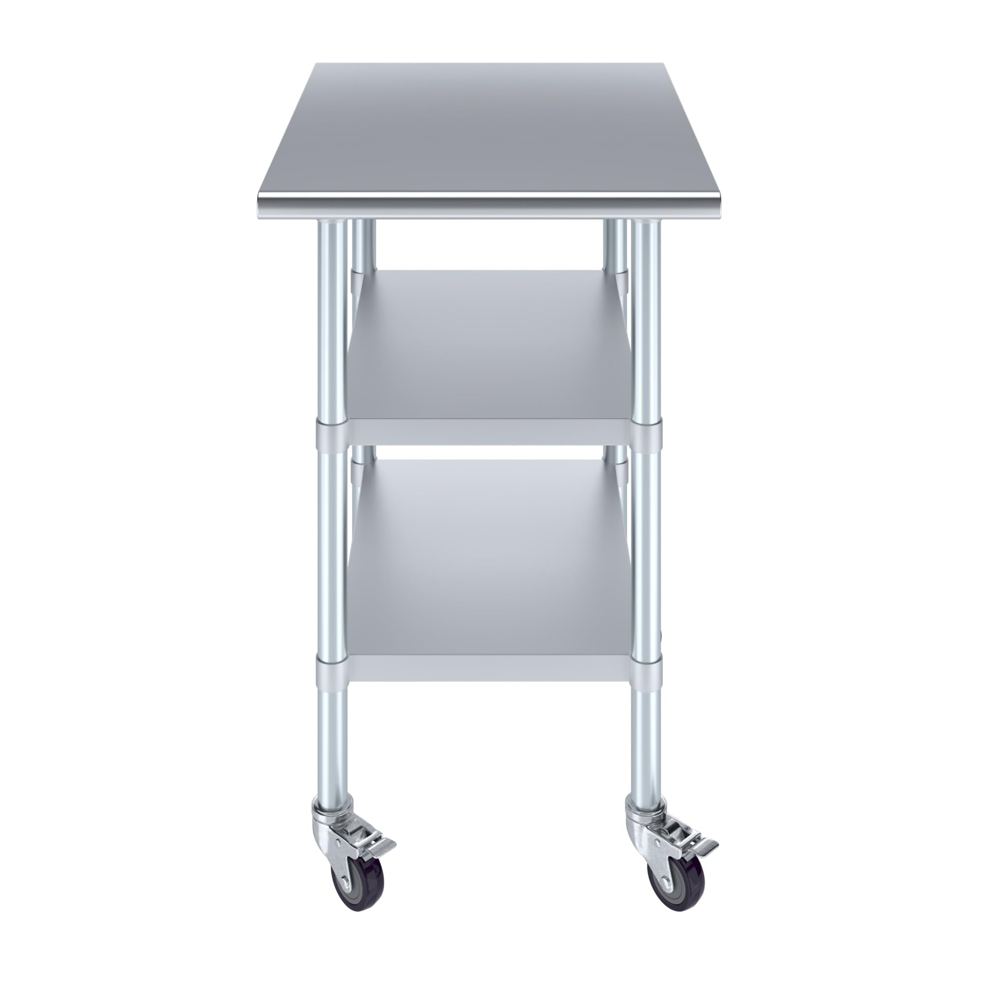AmGood Stainless Steel Work Table with 2 Shelves & Wheels | Heavy Duty Metal Utility Table for Kitchen, Garage, Workshop | 24