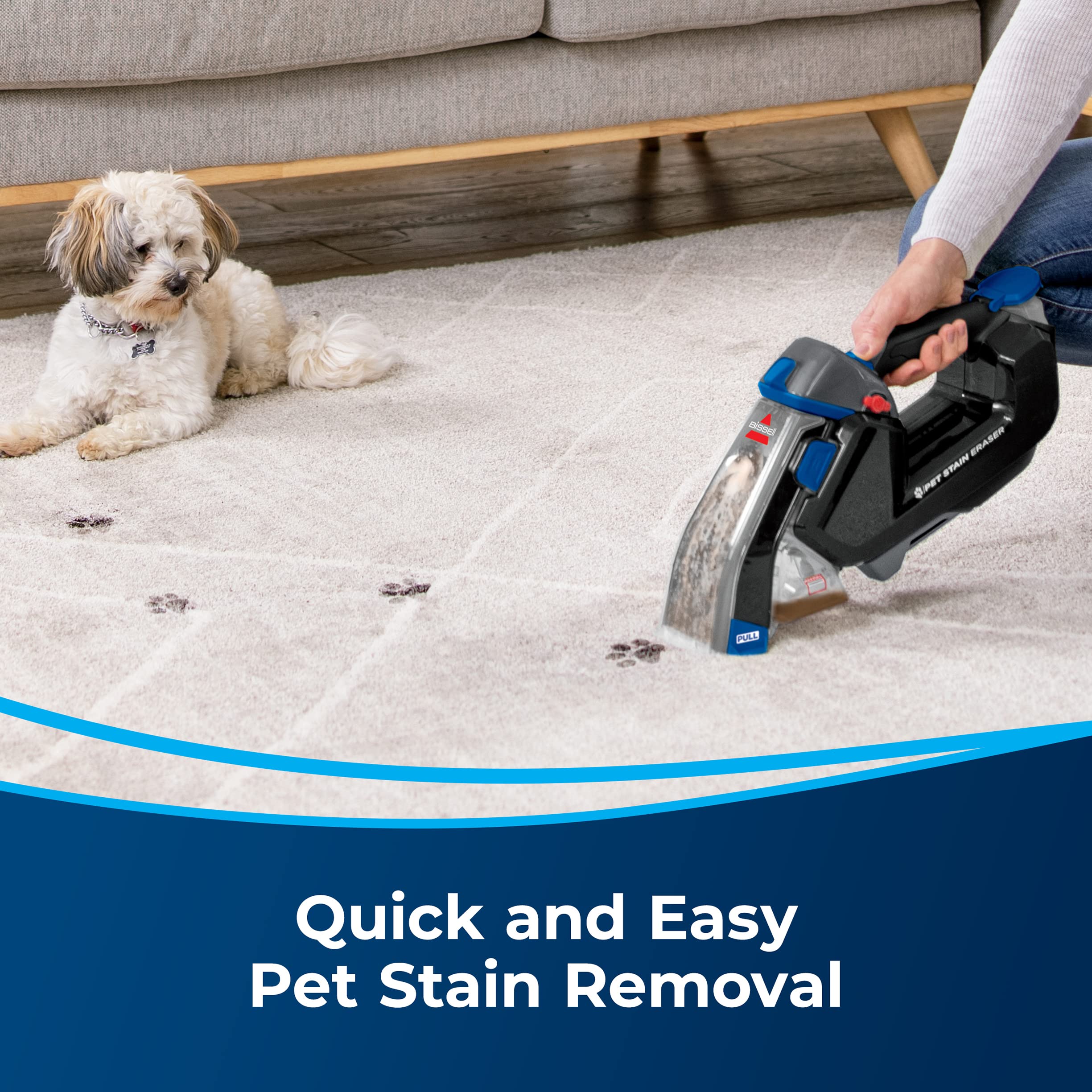 BISSELL Pet Stain Eraser Plus Cordless Carpet Cleaner with Removable Scrub Brush & PET PRO OXY Spot & Stain Formula - Portable Deep Cleaner for Pet Hair, Urine, Odor Removal - Perfect for Carpets, Upholstery, and Pet Accidents