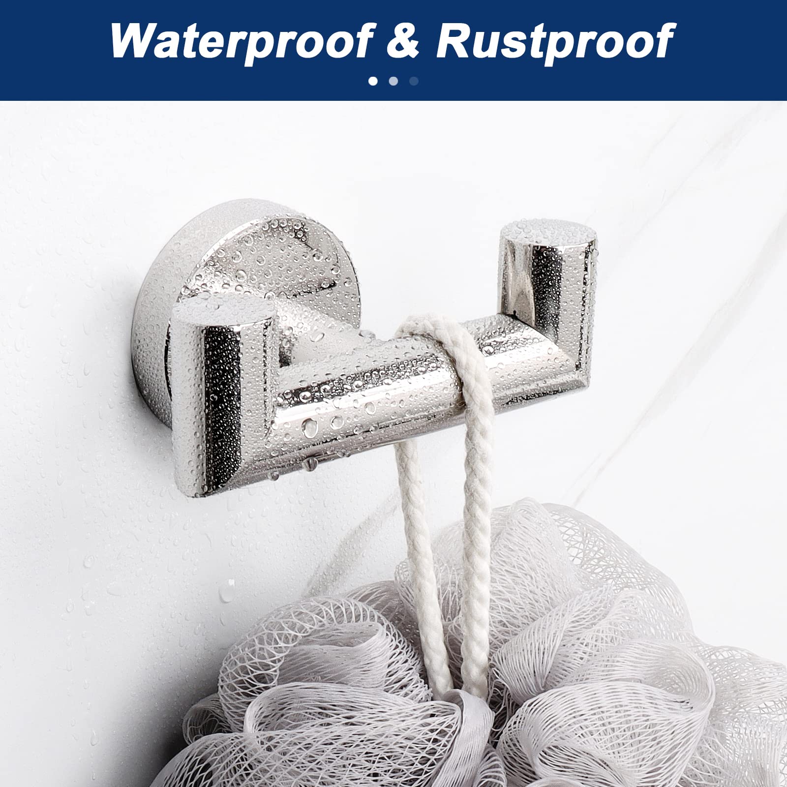 NearMoon Double Towel Hook - 2 Pack Heavy Duty SUS304 Stainless Steel Bathroom Wall Hooks for Towels, Robes & Coats - Chrome Finish Wall Mounted Hooks for Bathroom, Living Room & Kitchen Organization
