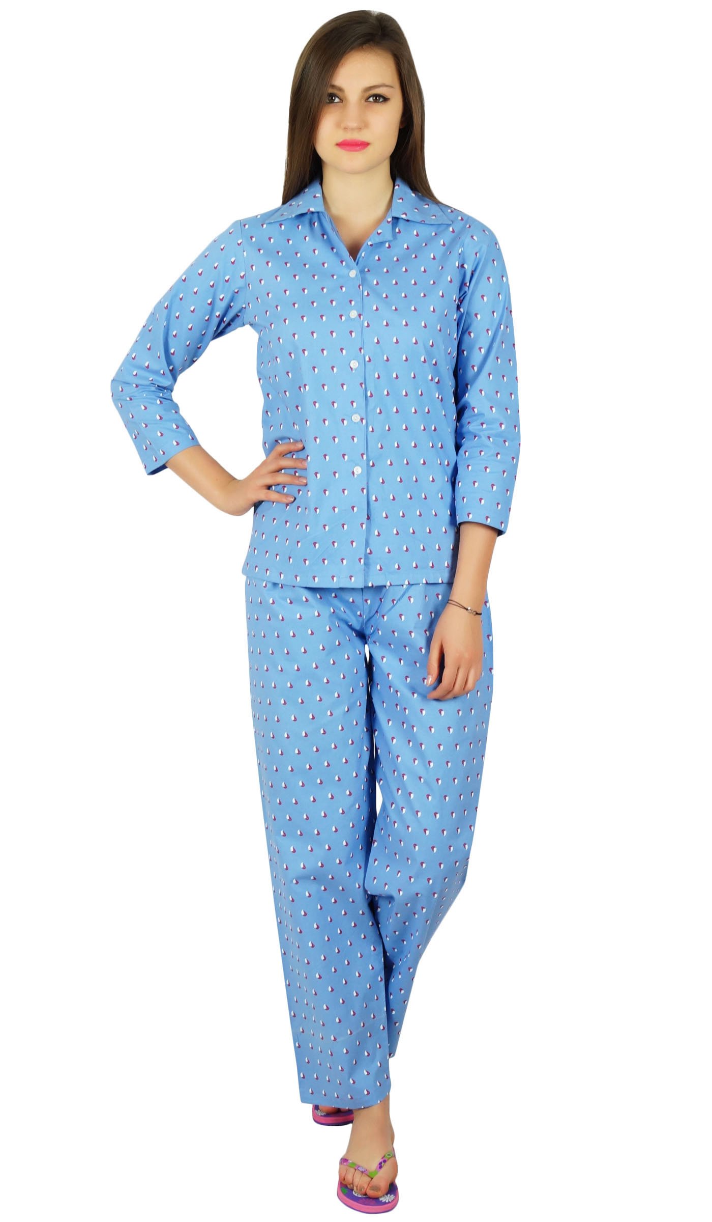 Bimba Women's Cotton Printed Nightshirt & Pajama Set - 2 Piece Sleepwear for Comfortable Nights & Relaxing at Home