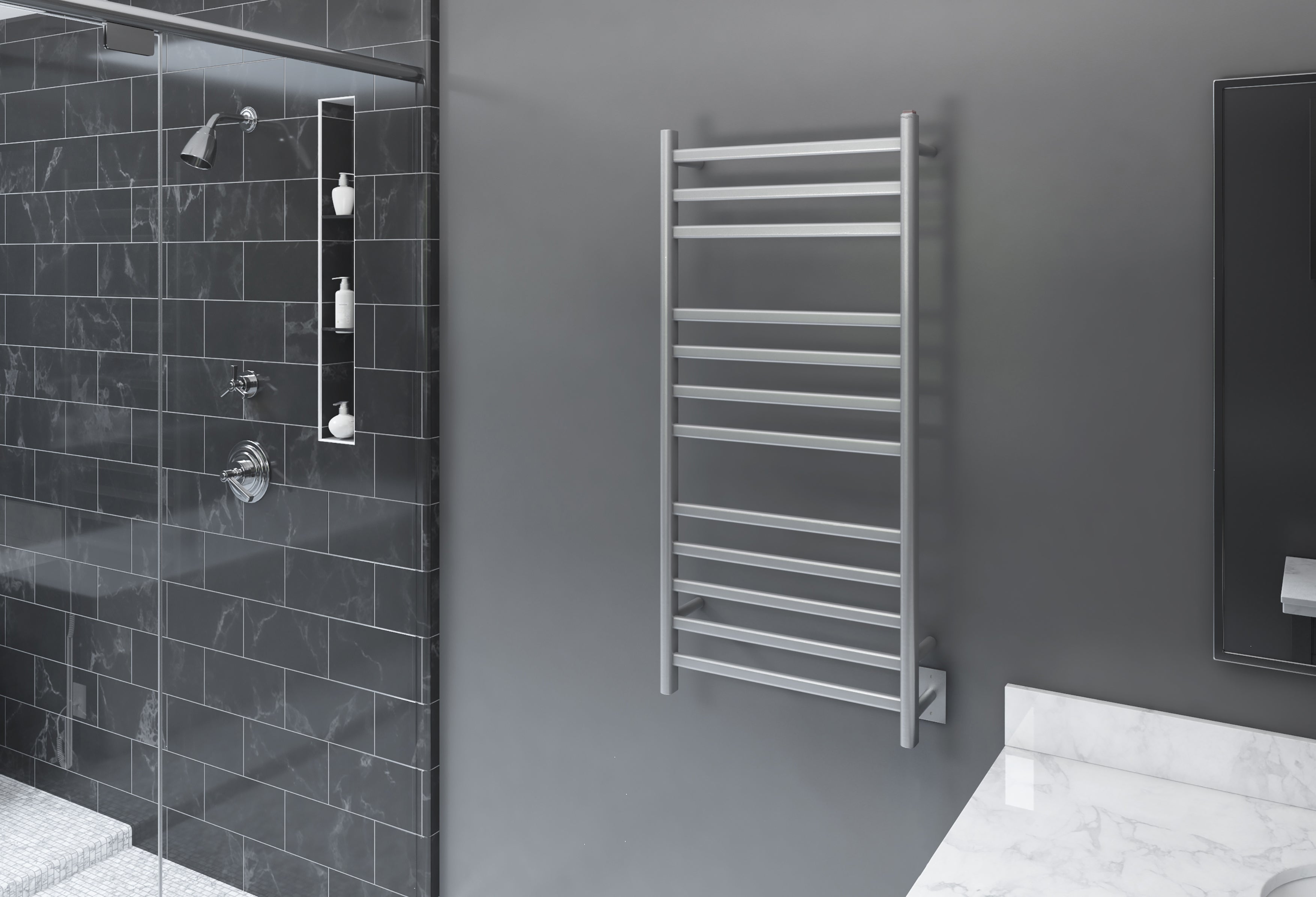 Prima Dual XL 12 Bar Hardwired & Plug-In Electric Towel Warmer - Brushed Stainless Steel - Perfect for Bathrooms, Spas & Luxury Homes