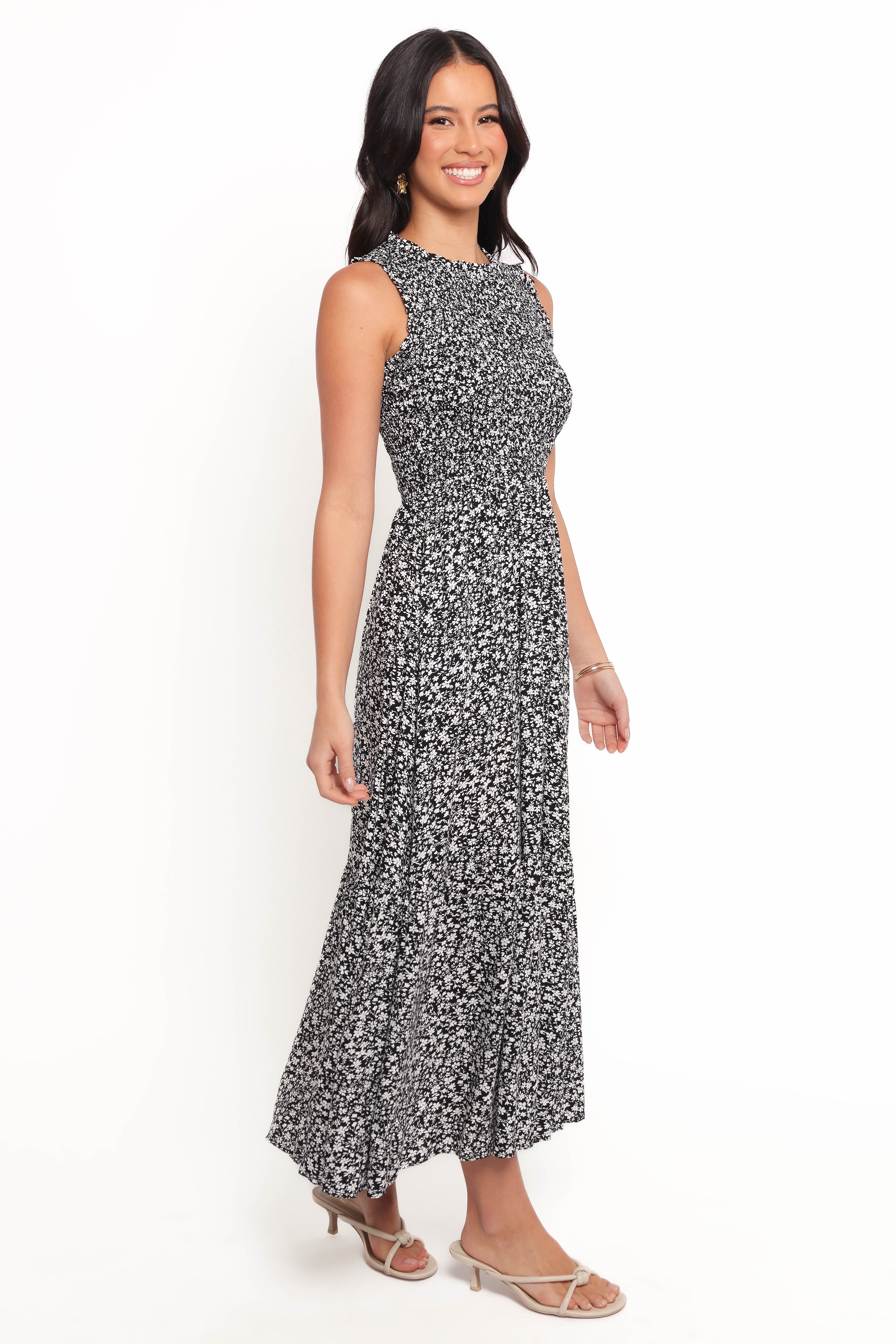 Agatha Midi Dress - Black Floral Print Summer Dress for Women | Elegant Casual & Party Wear | Perfect for Weddings, Dates & Office Outfits