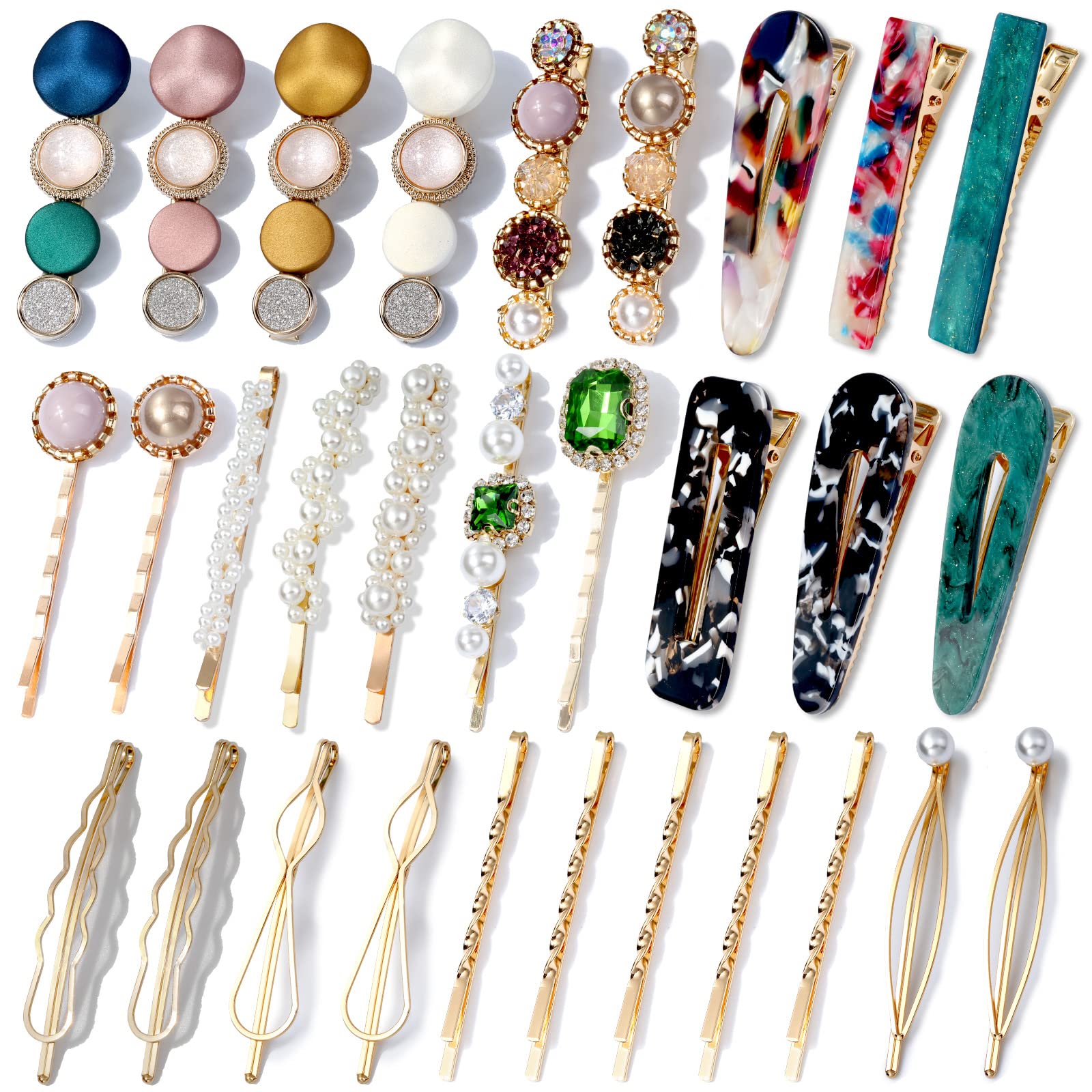 30 Pcs Acrylic Resin Hair Barrettes with Pearls - Elegant Hair Clips for Women & Girls - Perfect for Weddings, Parties & Daily Hairstyling