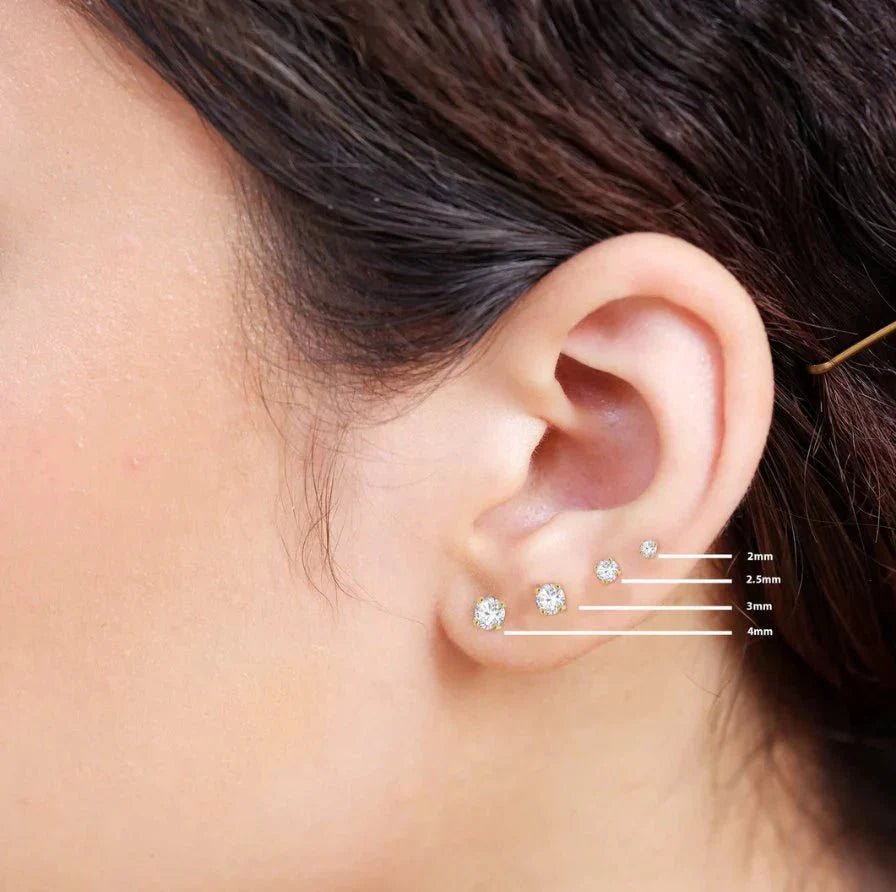 14K Yellow Gold Diamond Flat Back Threaded Stud Earrings for Women - Perfect for Daily Wear, Parties & Special Occasions