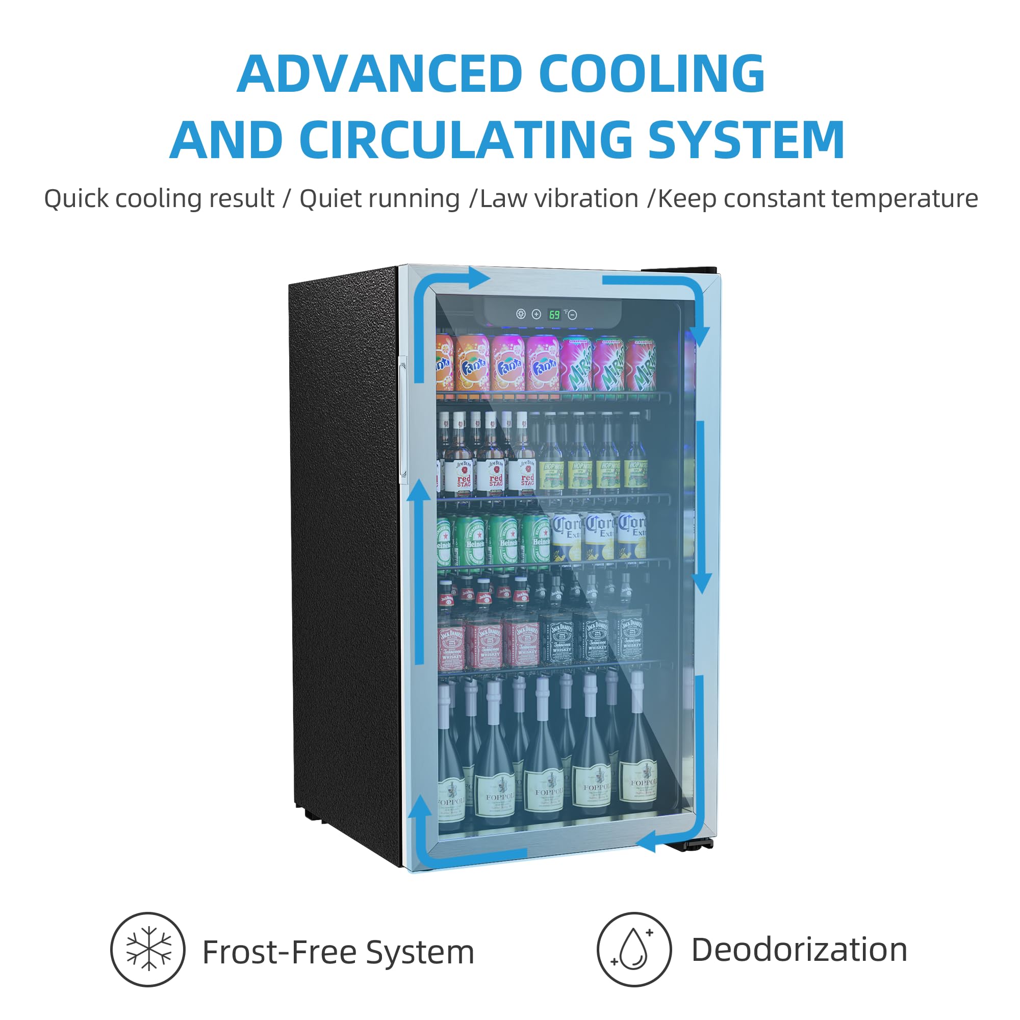 Compact 3.2 Cu Ft Freestanding Beverage Refrigerator - 126 Can Capacity Mini Fridge with Reversible Glass Door for Soda, Beer, Wine - Adjustable Shelves Under Counter Drink Cooler - Perfect for Home Bar, Office, Dorm Room or Kitchen