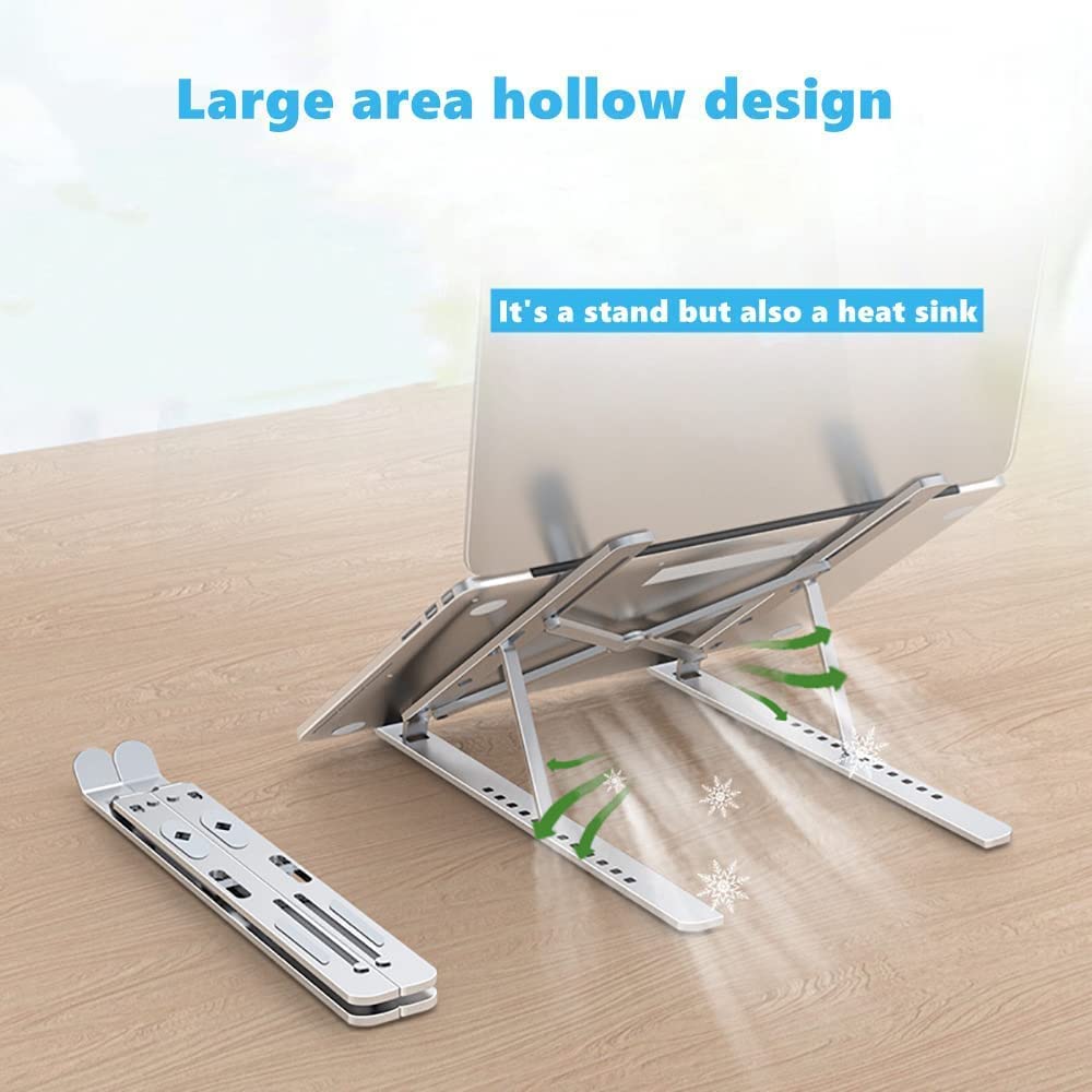 Ergonomic Aluminum Laptop Stand - Adjustable Portable Laptop Riser Holder for MacBook, Dell, Lenovo & 10-15.6 Inch Laptops (Silver) | Perfect for Home Office, Coffee Shops & Travel Workspaces