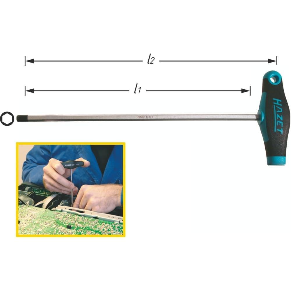 Hazet 828-4 Professional Hex Screwdriver Set - 4mm Size with Ergonomic T-Handle for Automotive, Machinery, and DIY Home Repairs