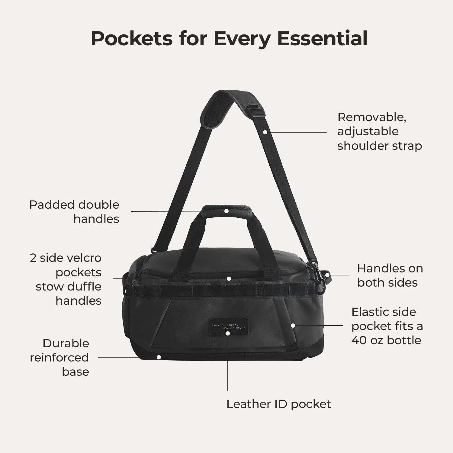Paz 43L Duffle Backpack - Waterproof Travel Duffel Bag with Shoulder Strap for Gym, Camping & Weekend Getaways
