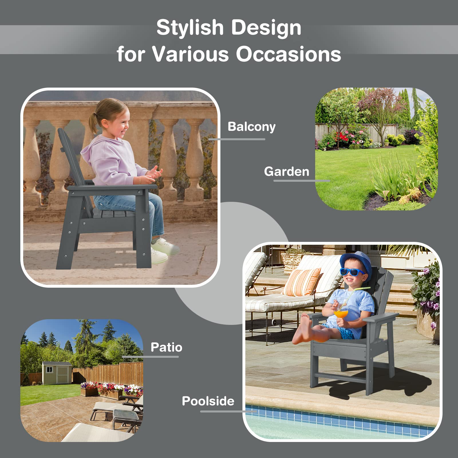 **Giantex Kids Adirondack Chair - HDPE Outdoor Patio Chair with Ergonomic Backrest for Toddlers, Gray - Perfect for Deck, Porch, Backyard, Poolside & Indoor Use - Weather-Resistant & Durable for Outdoor Play**