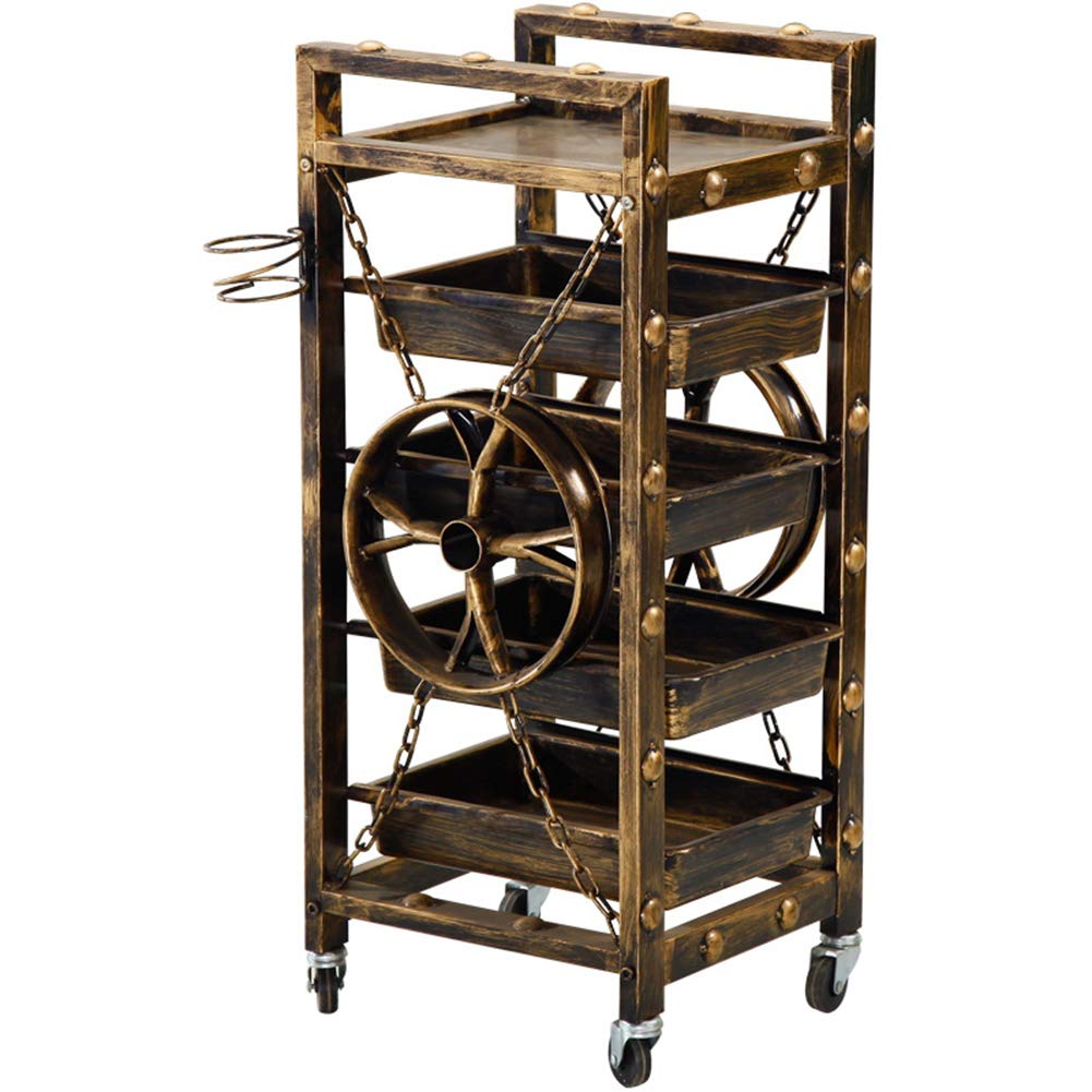 Vintage 4-Drawer Rolling Hair Salon Cart with Hair Dryer Holder - Mobile Beauty Salon Storage Trolley for Barber Shop, Hair Styling Tools & Hair Dye Supplies | Perfect for Salon Organization, Home Hairdressing & Professional Stylists