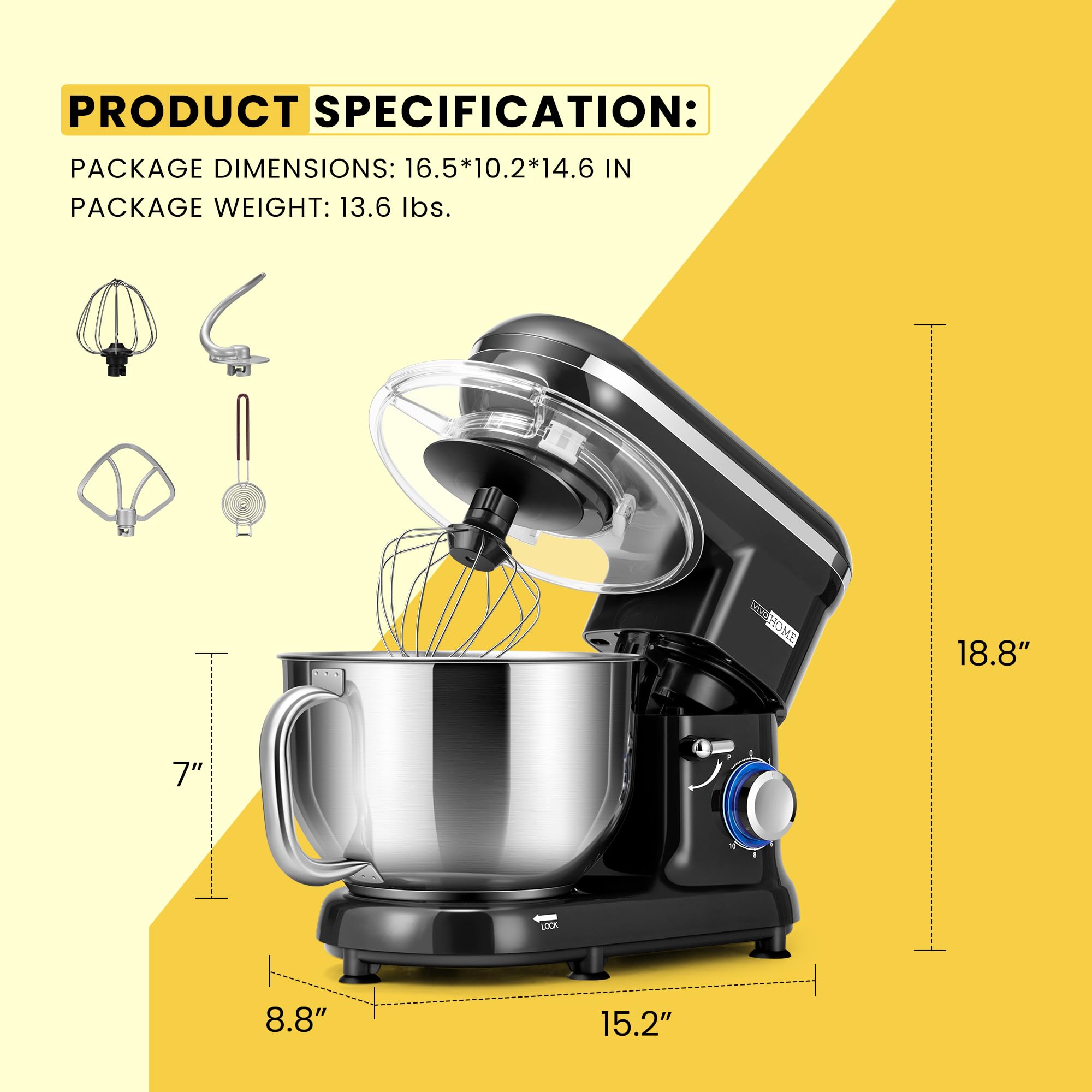 VIVOHOME 660W 10-Speed 6 Quart Tilt-Head Stand Mixer - Electric Kitchen Mixer with Beater, Dough Hook, Wire Whip & Egg Separator - Perfect for Baking Bread, Cakes, Cookies & More (Black)