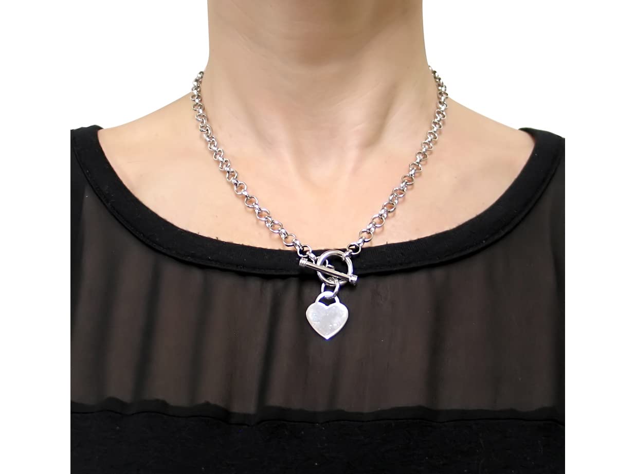 18 Inch Sterling Silver Heart Charm Toggle Necklace for Women - Dainty Adjustable Layering Jewelry Gift for Valentine's Day, Anniversary & Everyday Wear