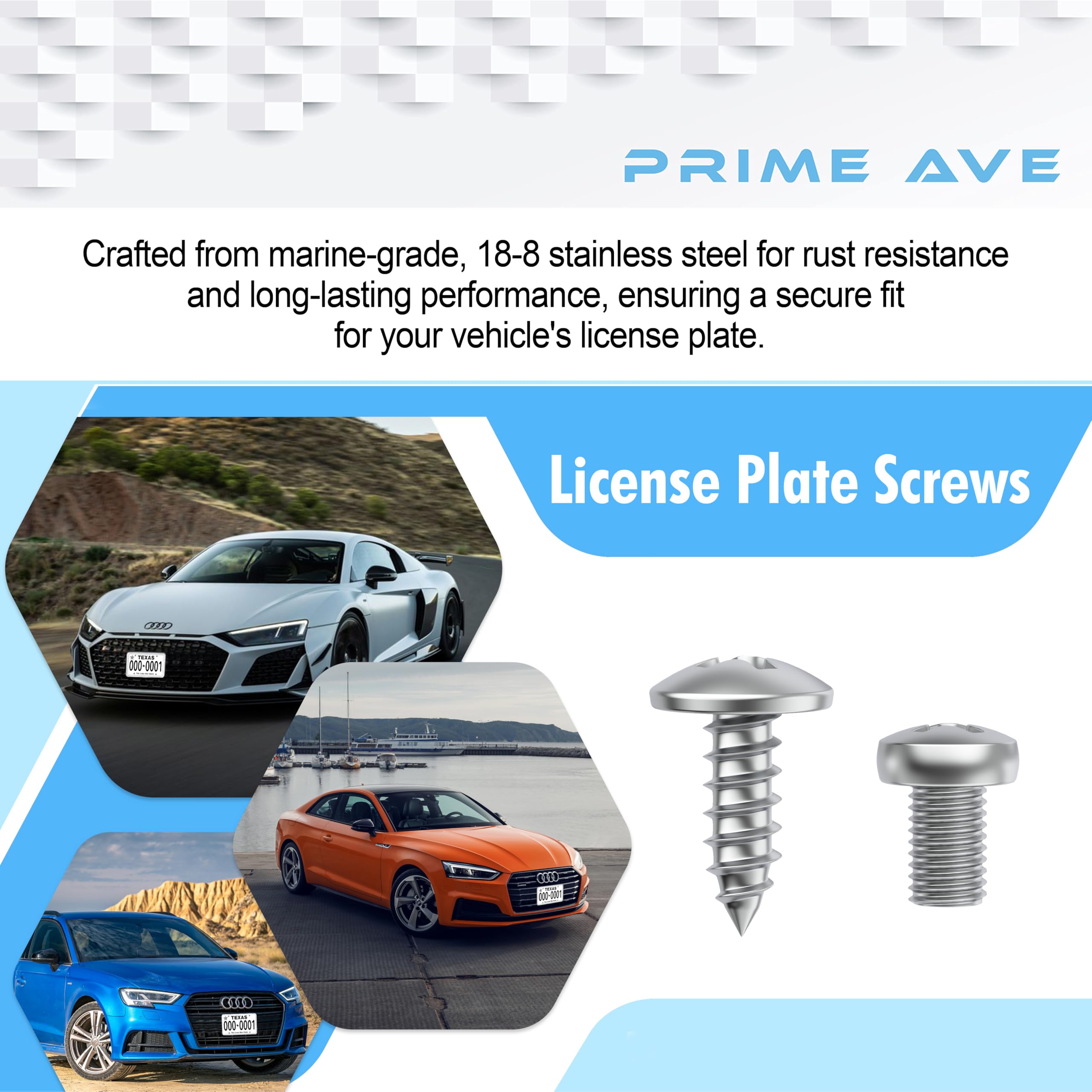 Premium Stainless Steel License Plate Screws - Rust Proof & Durable Fastener Kit for Car License Plates, Frames, Covers (8 Pack) - Fits Audi & Most Vehicles - Perfect for Front/Rear Plate Installation & Secure Mounting