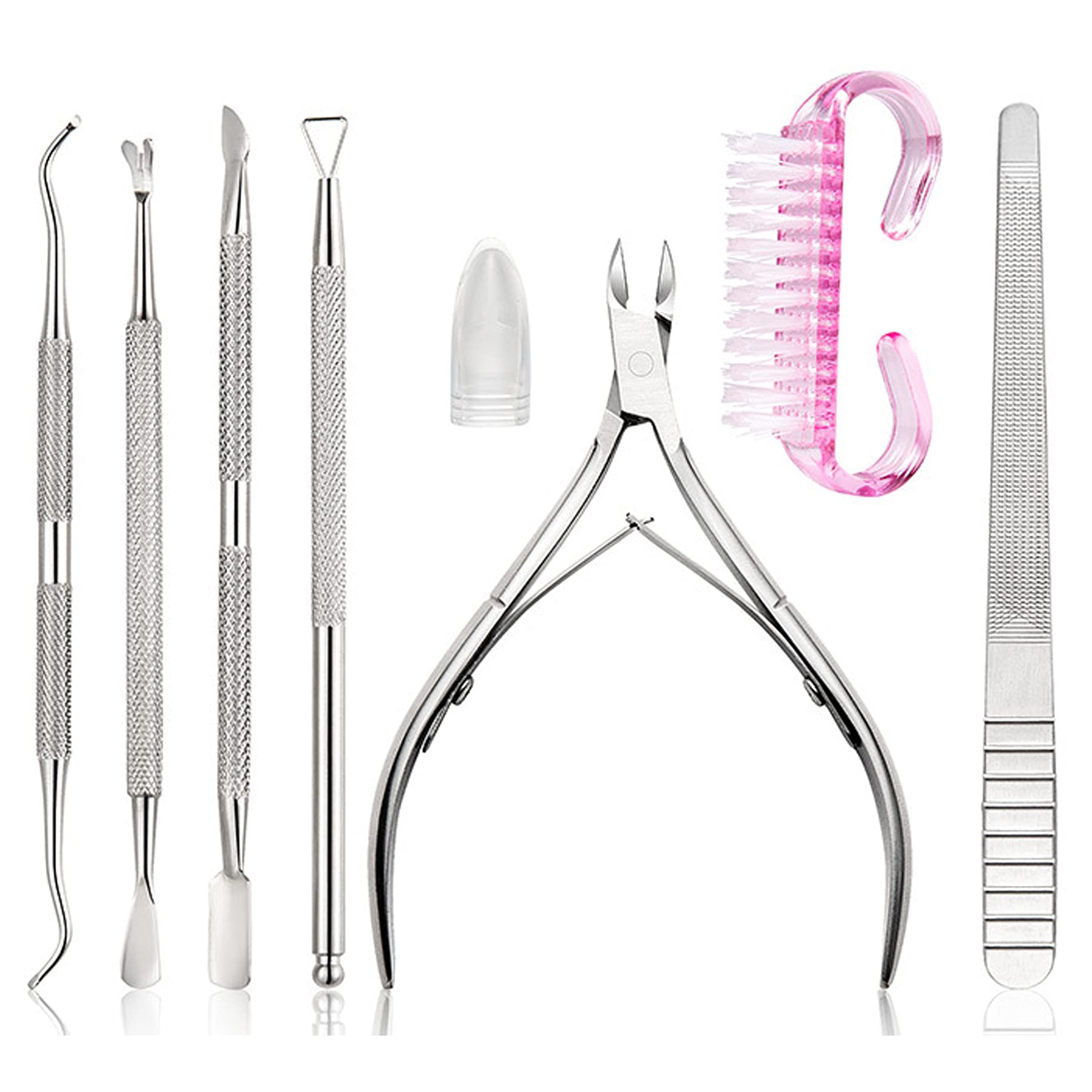 Premium Stainless Steel Nail File Set - 7 Pcs Manicure Kit with Cuticle Nippers, Pusher & Brush for Professional Nail Care at Home or Salon | Perfect for Fingernails & Toenails | Ideal for DIY Manicures, Pedicures & Nail Art