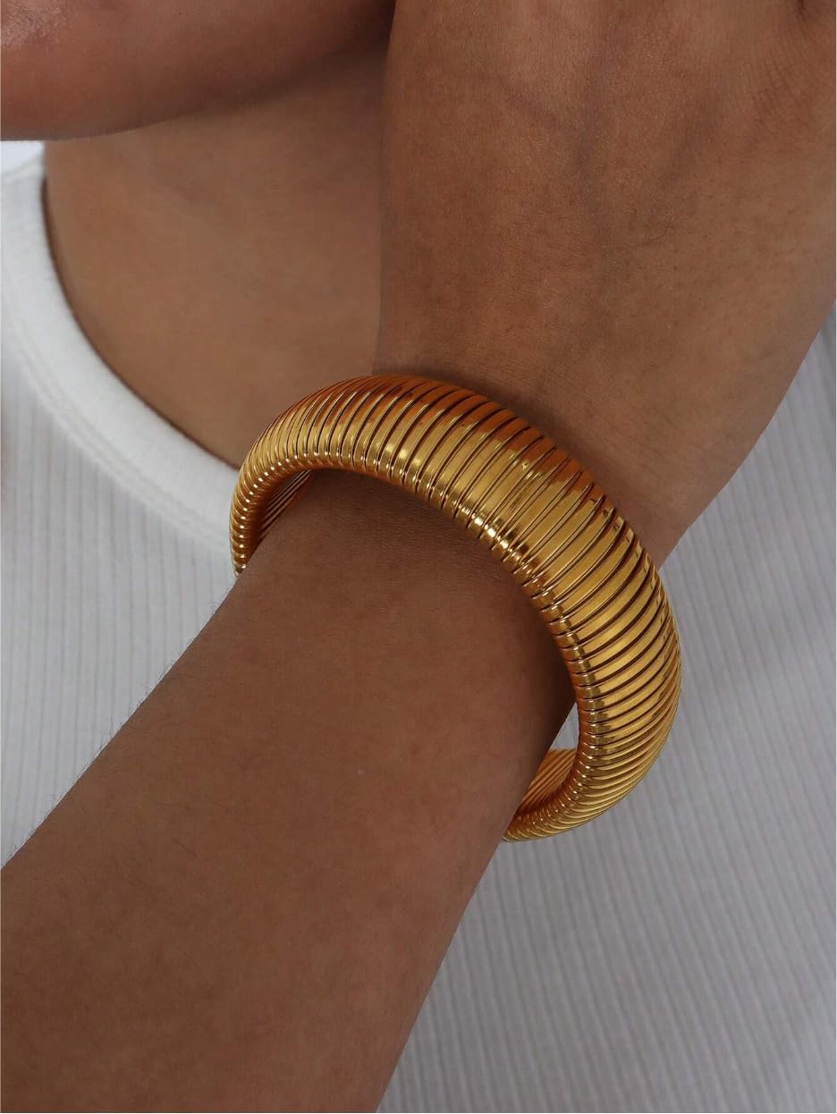 14K Gold Filled Stainless Steel Chunky Bangle Bracelet for Women - Waterproof, Hypoallergenic, Non-Tarnish Trendy Jewelry - Perfect for Everyday Wear, Parties & Special Occasions