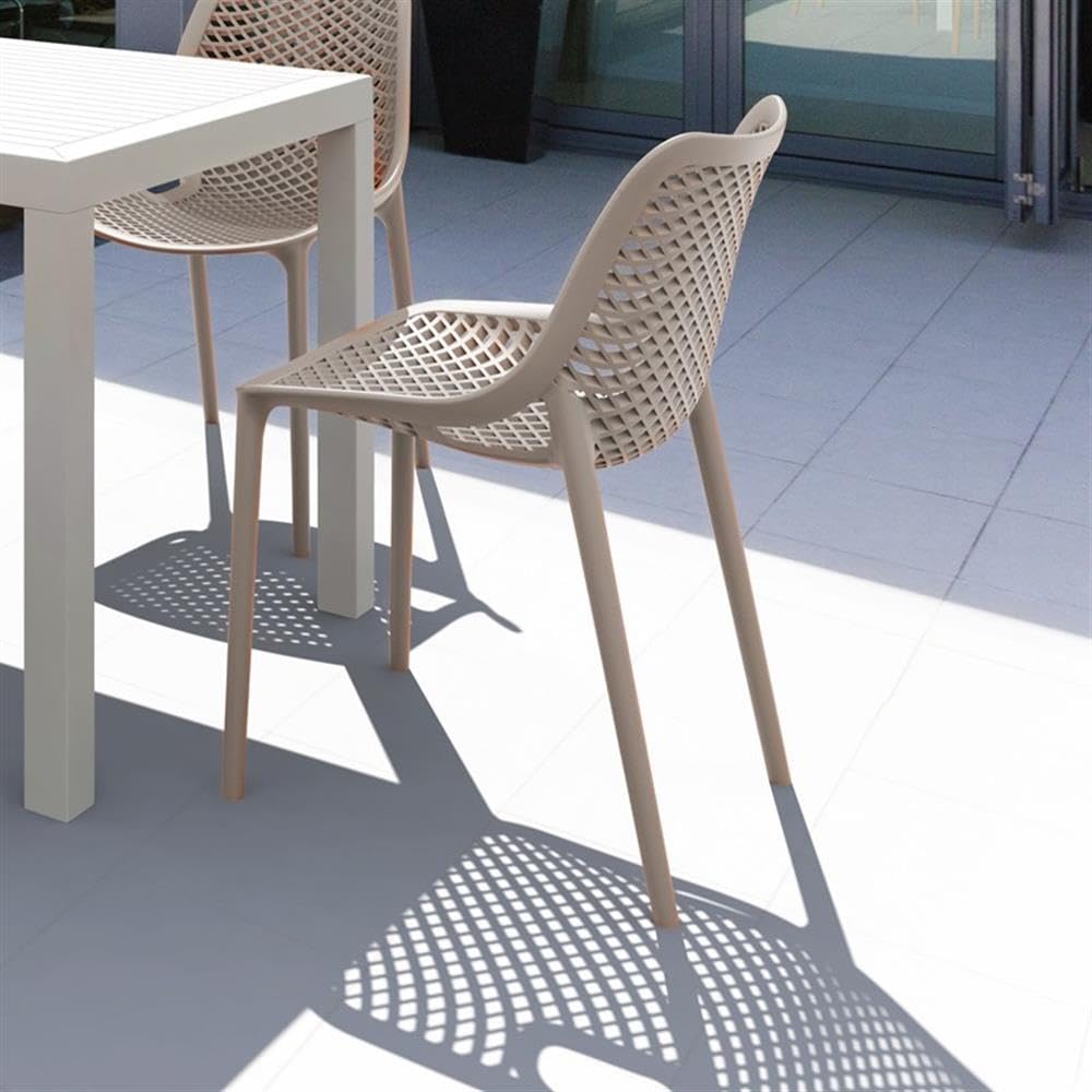 Taupe Outdoor Patio Dining Chairs Set of 2 - Weather-Resistant Comfortable Garden Chairs for Backyard, Poolside & Restaurant Use