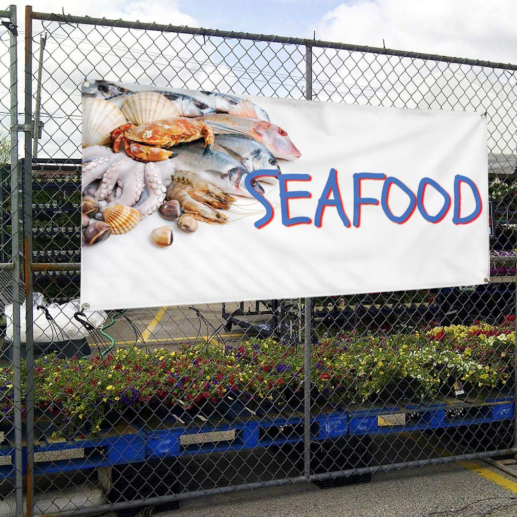 Custom Vinyl Banner for Seafood Restaurant, Cafe & Bar - Weatherproof Outdoor Sign with 4 Grommets (24x36 Inches) - Perfect for Business Advertising, Events & Yard Signs