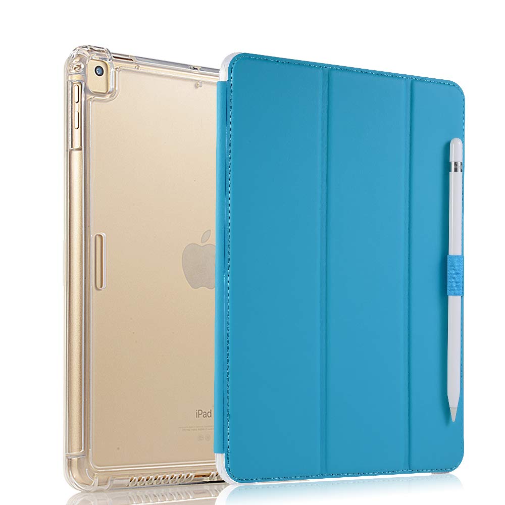 Valkit iPad 6th/5th Generation Case (2018/2017 Model) - 9.7 Inch Protective Cover with Pencil Holder & Auto Wake/Sleep | Smart Folio Stand | Translucent Frosted Back Cover | Sky Blue | Perfect for Work, School & Travel