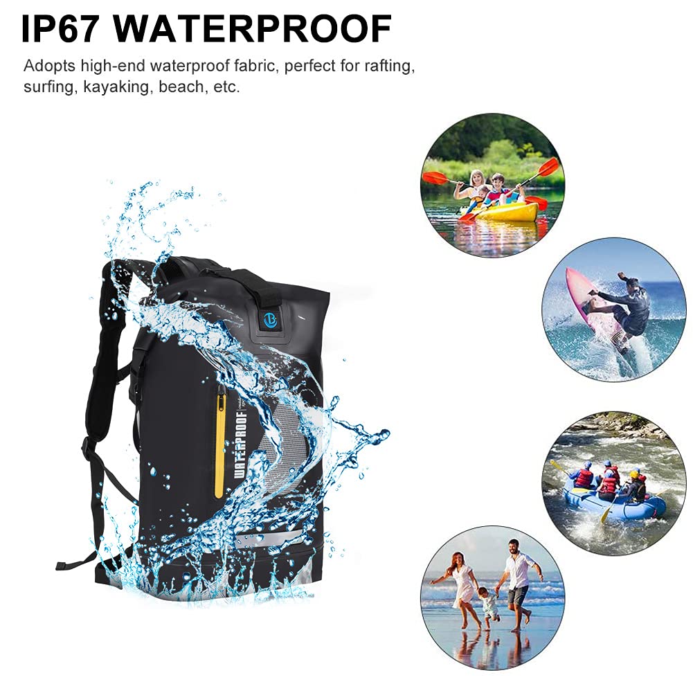 **Blueshyhall 20L Waterproof Dry Backpack - Roll Top Closure, Water Repellent Duffle Storage Sack for Kayaking, Rafting, Boating, Fishing, Camping & Beach - Black | Ideal for Outdoor Adventures & Water Sports**