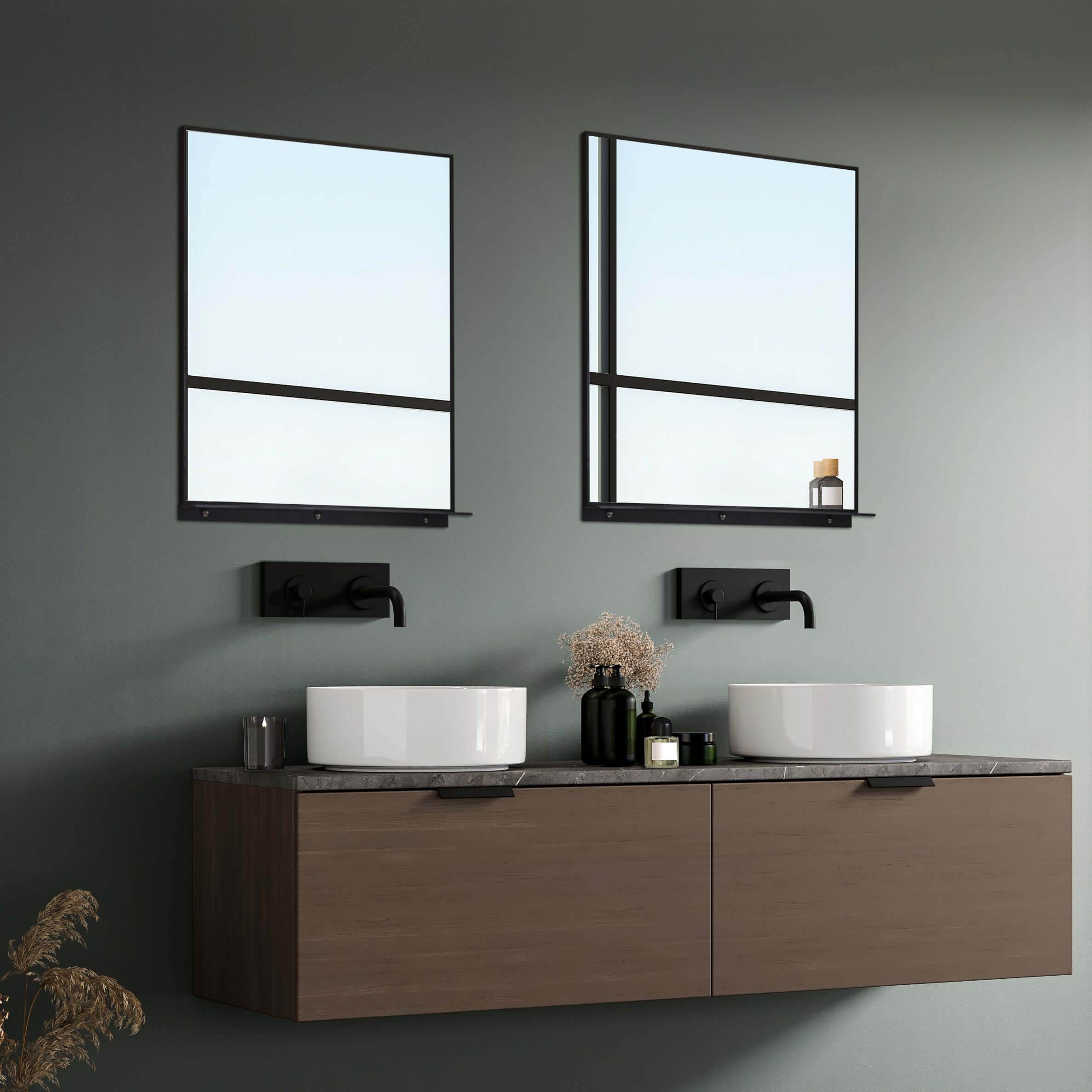 Lexi 24W x 32H Rectangular Framed Wall Mirror with Built-in Shelf - Black & Brushed Nickel Finish | Perfect for Entryway, Bathroom & Bedroom Decor