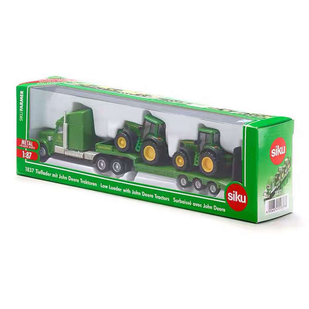 1:87 Scale Siku 1837/1805 Farmer Low Loader Truck with 2 John Deere Tractors & New Holland Trailer - Diecast Model Cars for Collectors, Hobbyists & Gifts | Farm Scene Display, Toy Vehicle Collection, Miniature Agriculture Diorama