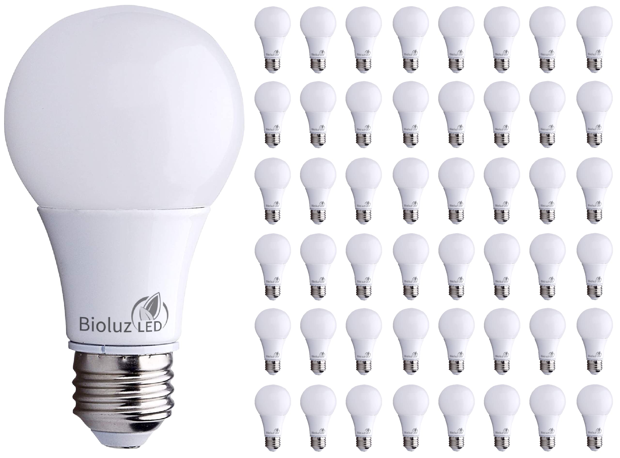 Bioluz LED A19 Light Bulbs 6W (40W Equivalent) 5000K Daylight White, Non-Dimmable Energy Saving Bulbs for Home, Bedroom, Office - 48 Pack - Perfect for Reading, Task Lighting and General Illumination