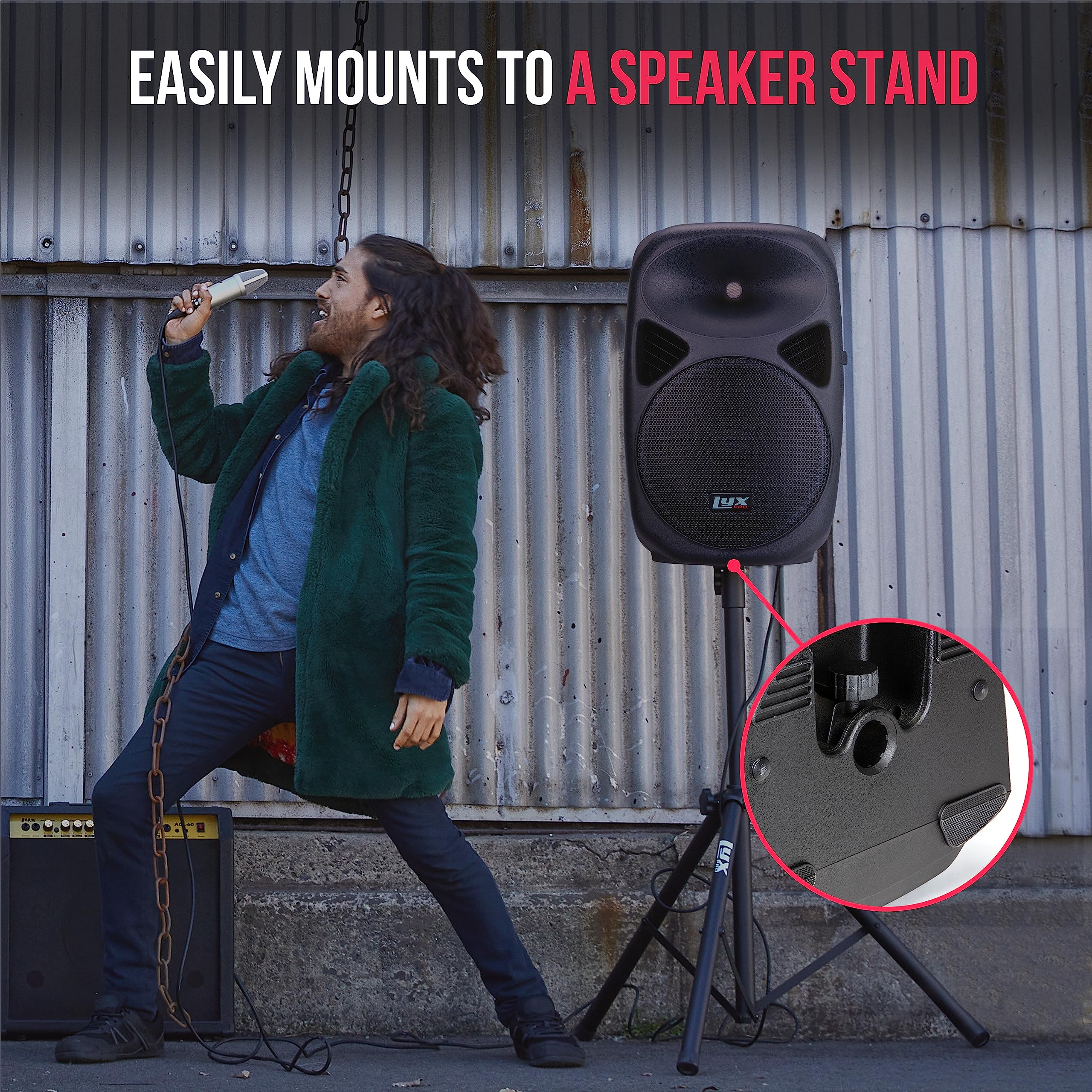 LyxPro 12 Inch Active PA Rechargeable Battery Speaker System with Bluetooth, MP3, USB, SD Card Slot - Portable Foldable Handle & Wheels for Outdoor Events, Parties, DJ Performances