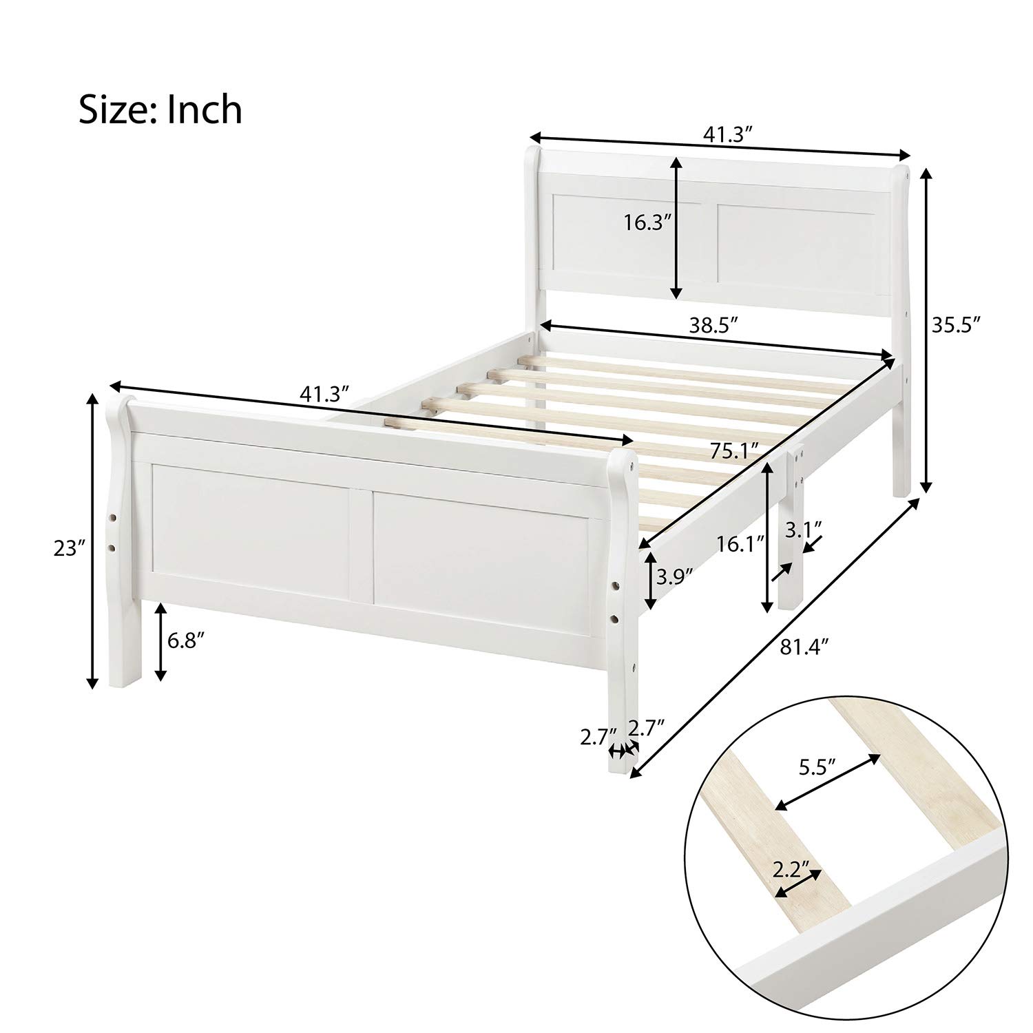 Quarte Twin Platform Bed - Solid Wood Bed Frame with Headboard & Footboard, Wood Slat Support for Kids, Teens & Adults (White + Wood) - Perfect for Bedrooms, Guest Rooms & Dormitories
