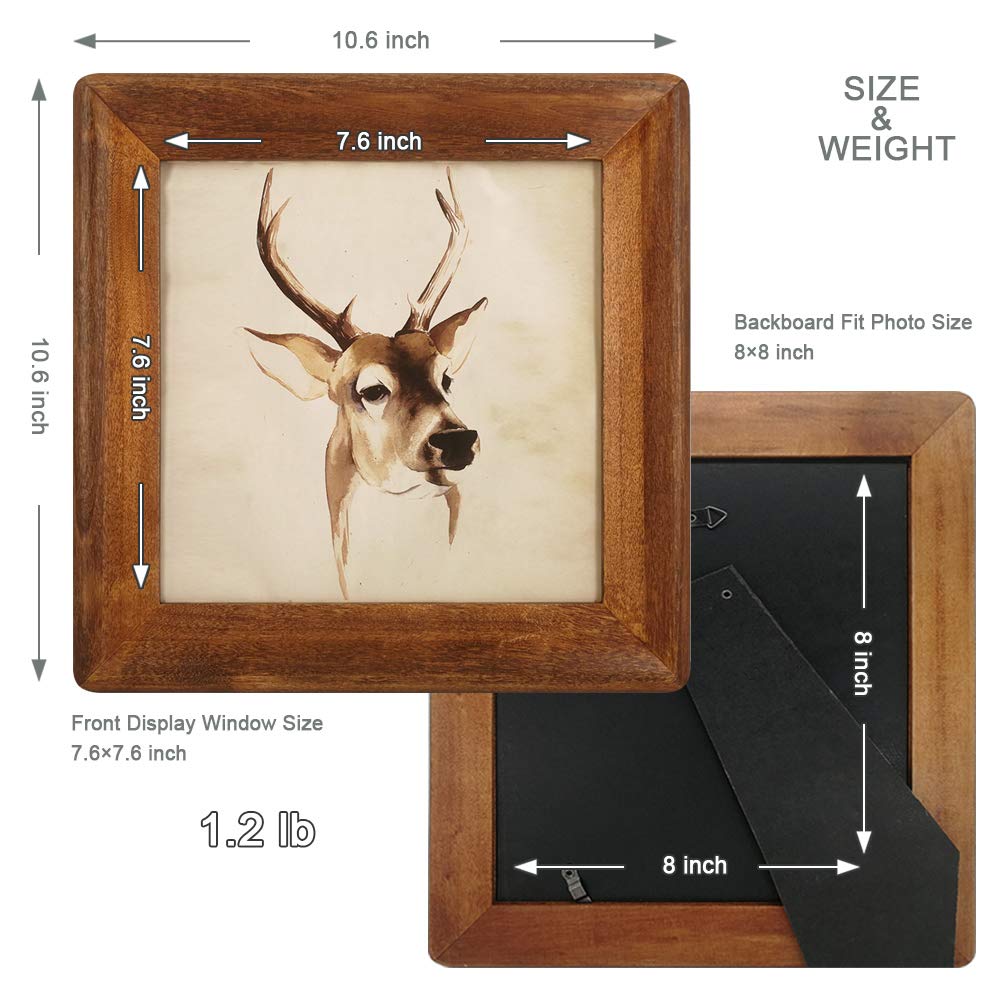 8x8 Rustic Wooden Picture Frames - Square Photo Frame with Real Glass Front for Wall & Tabletop Display (Brown) - Perfect for Home Decor, Wedding Photos, Family Portraits and Office Art Displays