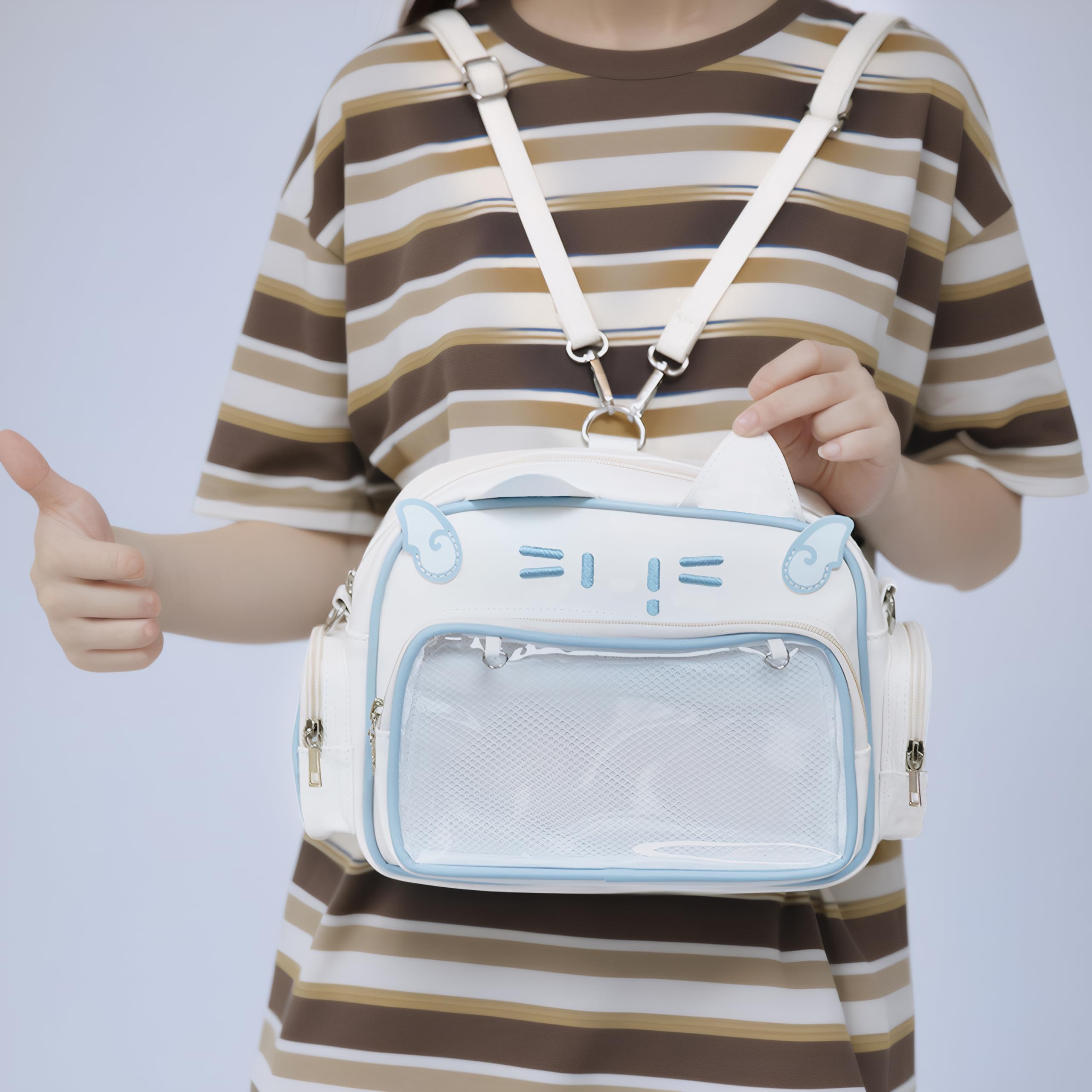 Y2K Kawaii Ita Bag Cat Backpack - Japanese Anime School Bag with Pin Display Panel, Cute Crossbody Shoulder Purse for Girls (White) | Perfect for Cosplay, Conventions & Kawaii Fashion