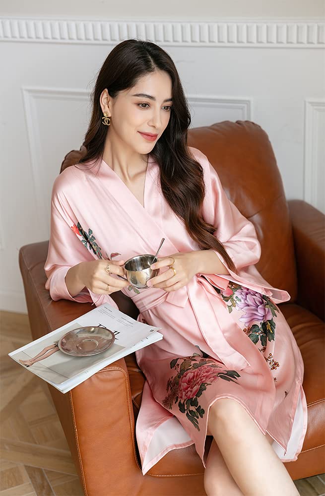 Luxury Women's 100% Pure Silk Kimono Robe - Short Sleeve Bathrobe & Pajama Set for Spa, Lounge & Sleepwear | Elegant Homewear & Bridal Gift Idea