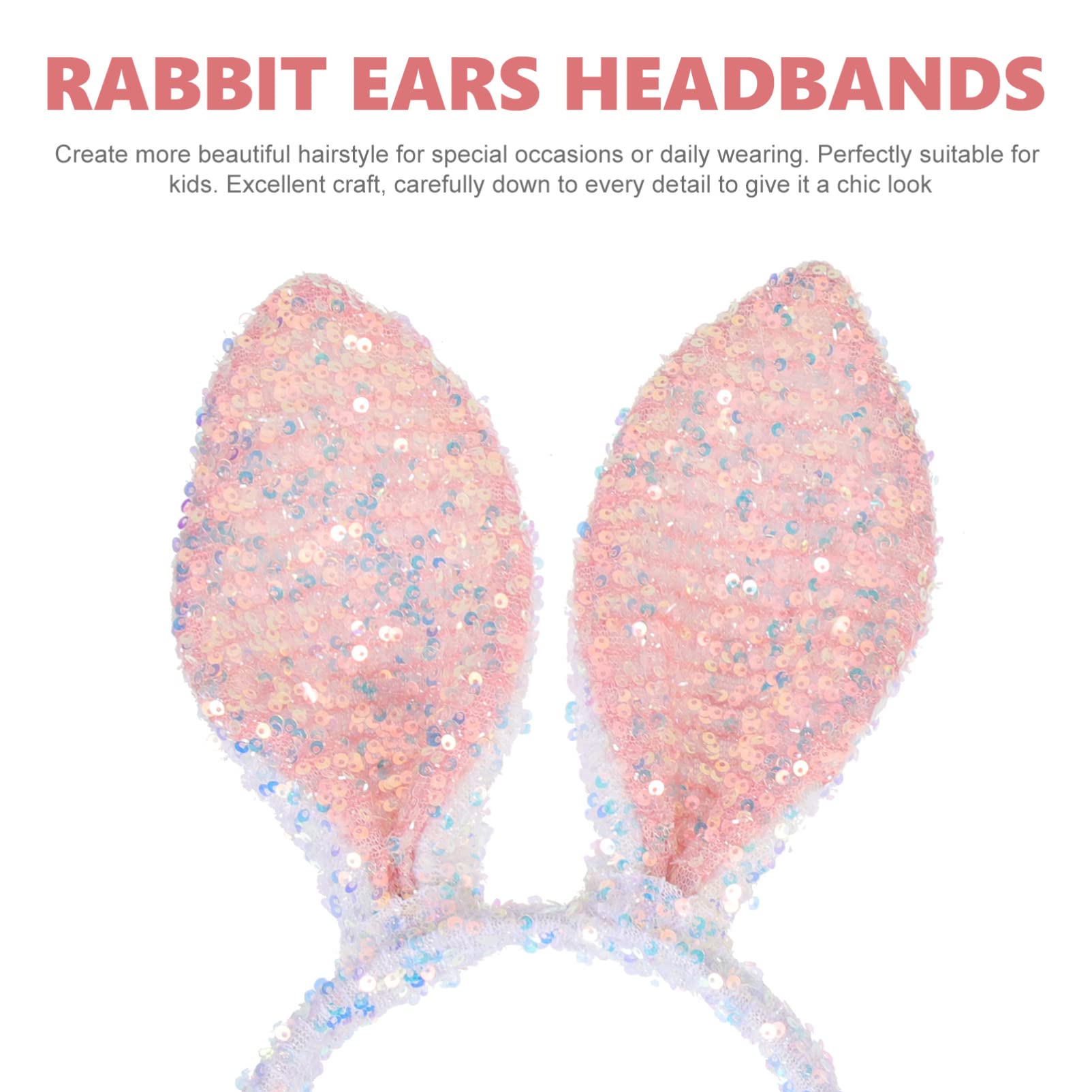 2pcs Sequined Rabbit Ear Headbands for Kids & Women - Plush Bunny Ears Headwear for Halloween, Cosplay, Birthday Parties & Costume Events - Soft Fabric Animal Headbands for Dress Up & Makeup Accessories