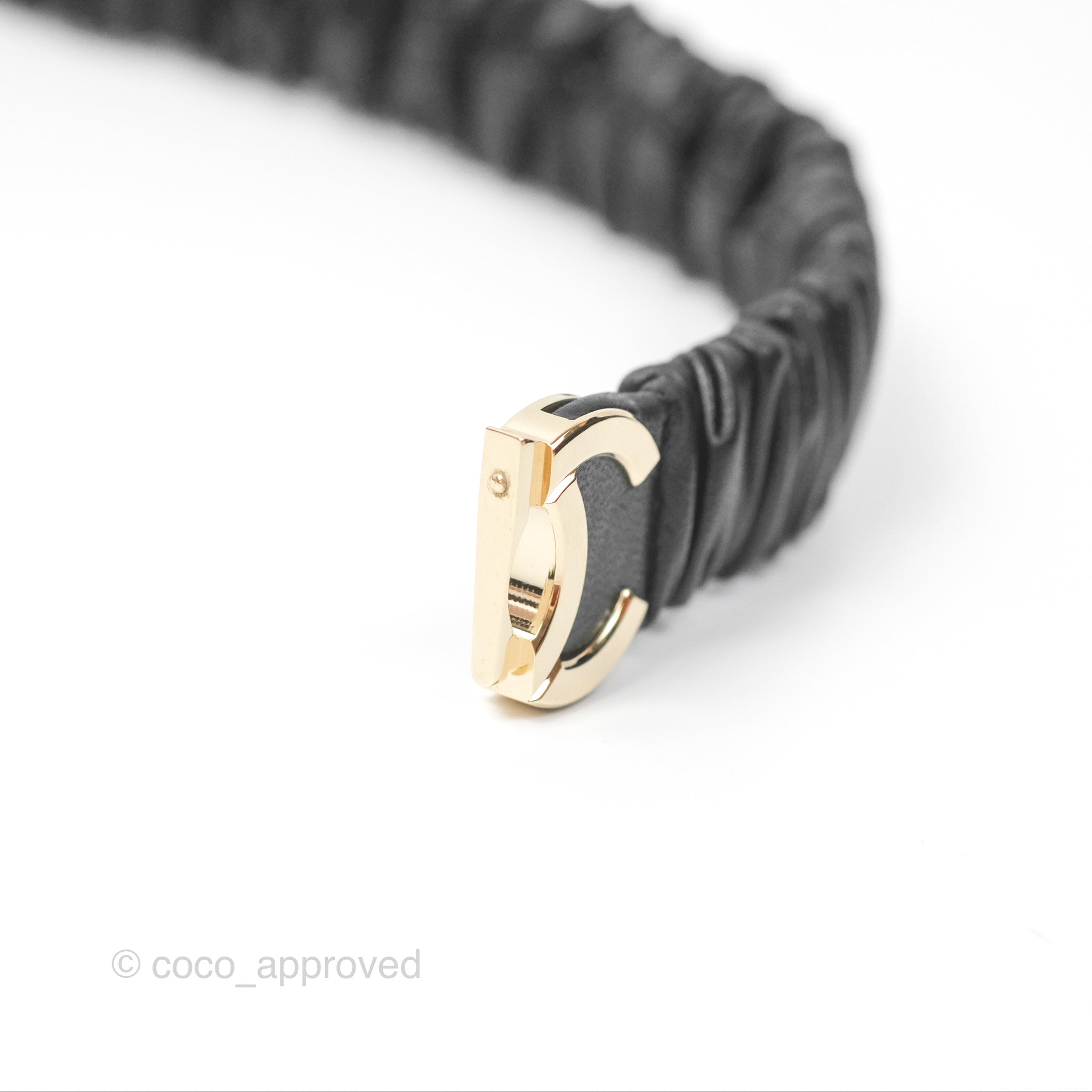 Chanel CC Ruched Belt in Black Lambskin Leather with Gold-Tone Hardware 21K - Luxury Designer Waist Belt for Women, Perfect for Evening Dresses & Special Occasions