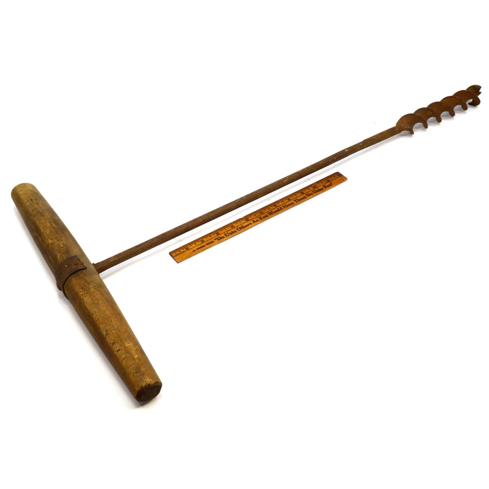 Antique T-Handle Beam Auger - 32 Inch Log Boring Tool with 1.5 Inch Bore - Hand Drill for Woodworking, Carpentry & DIY Projects - Perfect for Log Cabin Building, Fence Post Holes & Timber Construction