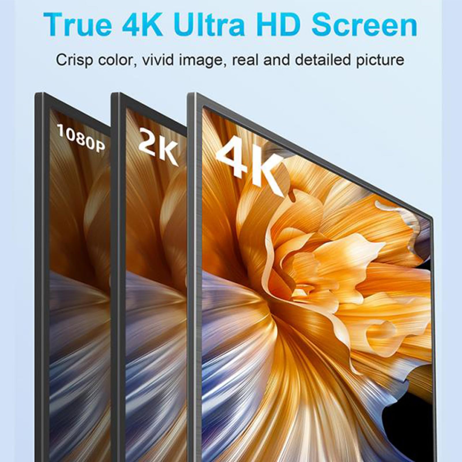 13.3 Inch Portable FHD 4K Monitor with 100% sRGB - Ultra Slim Travel External Display for Laptop, PC, Phone, Tablet & PS5 - Includes HDMI, USB-C & Power Cables - Perfect for Gaming, Work & Entertainment On-The-Go
