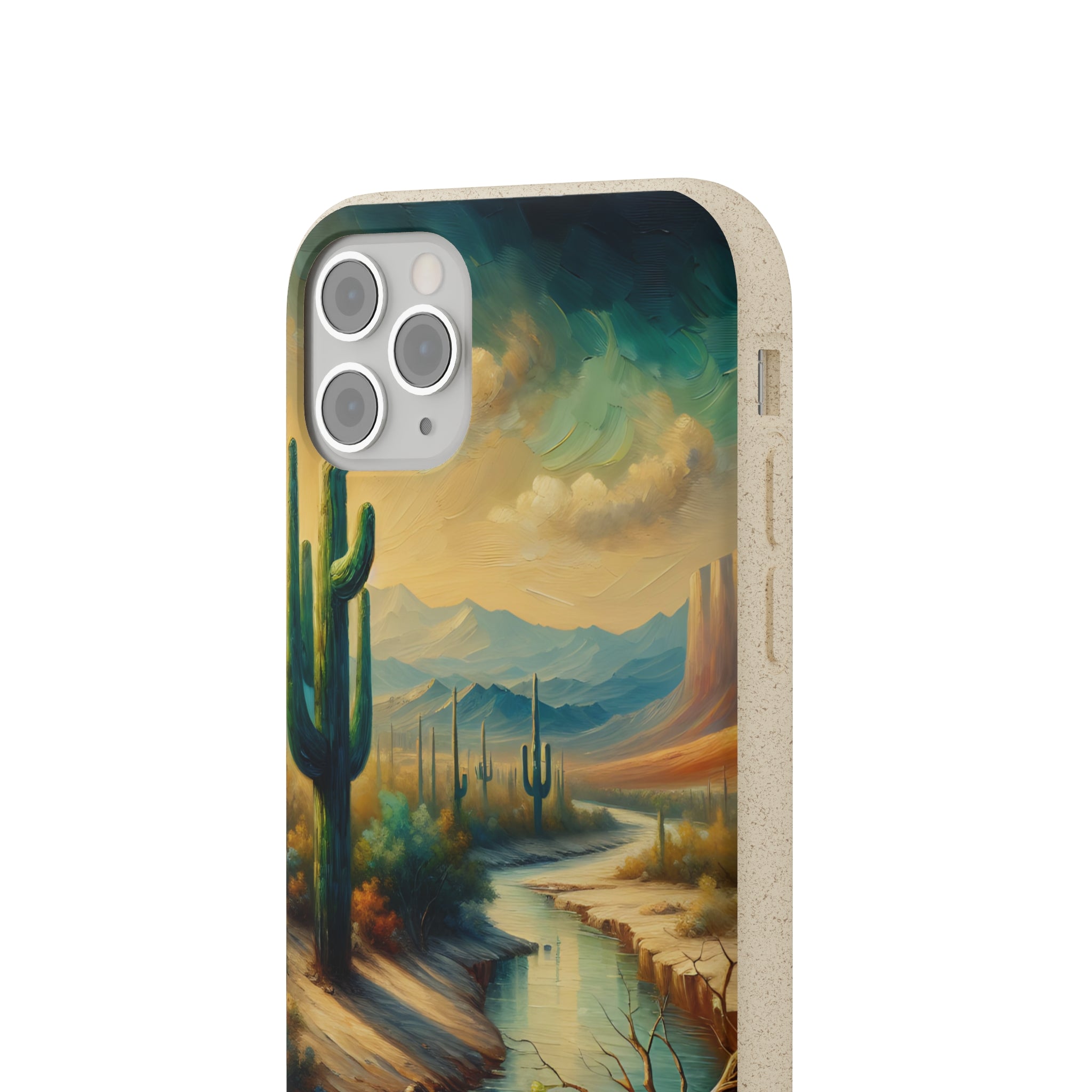 Eco-Friendly Biodegradable Phone Case with Scenic River Mountain Desert Design - Compatible with iPhone & Samsung All Models - Perfect for Outdoor Enthusiasts & Nature Lovers