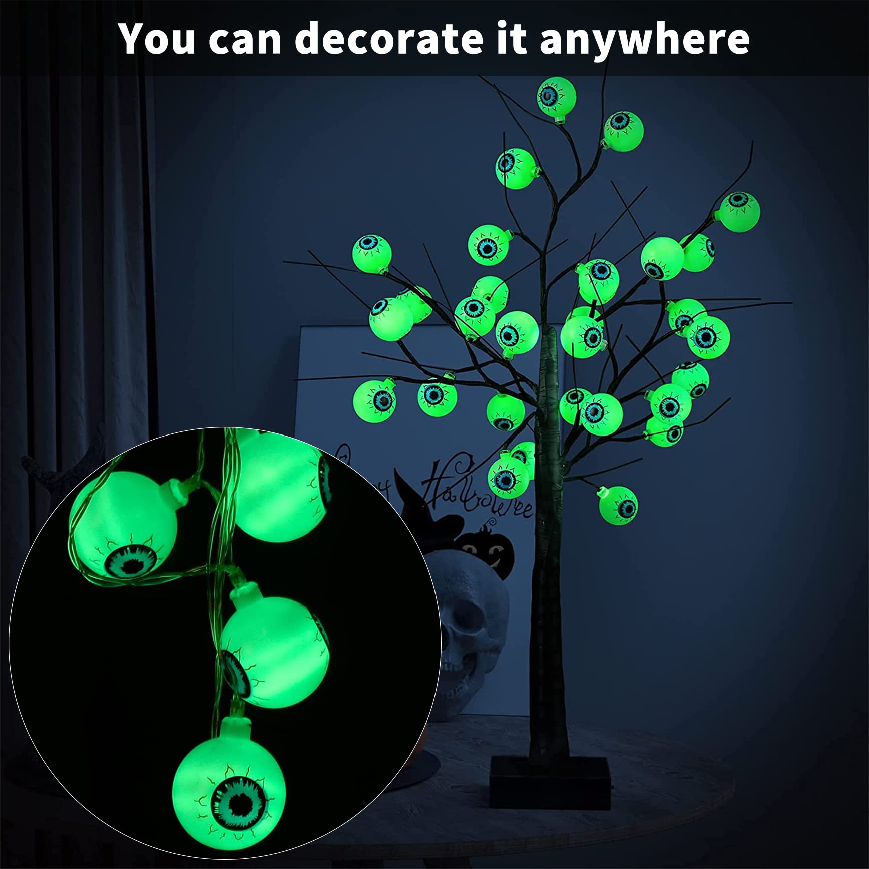 30 Pack Green Eyeball Flashlights - Waterproof Halloween Decorations for Party, Haunted House & Outdoor Scary Events