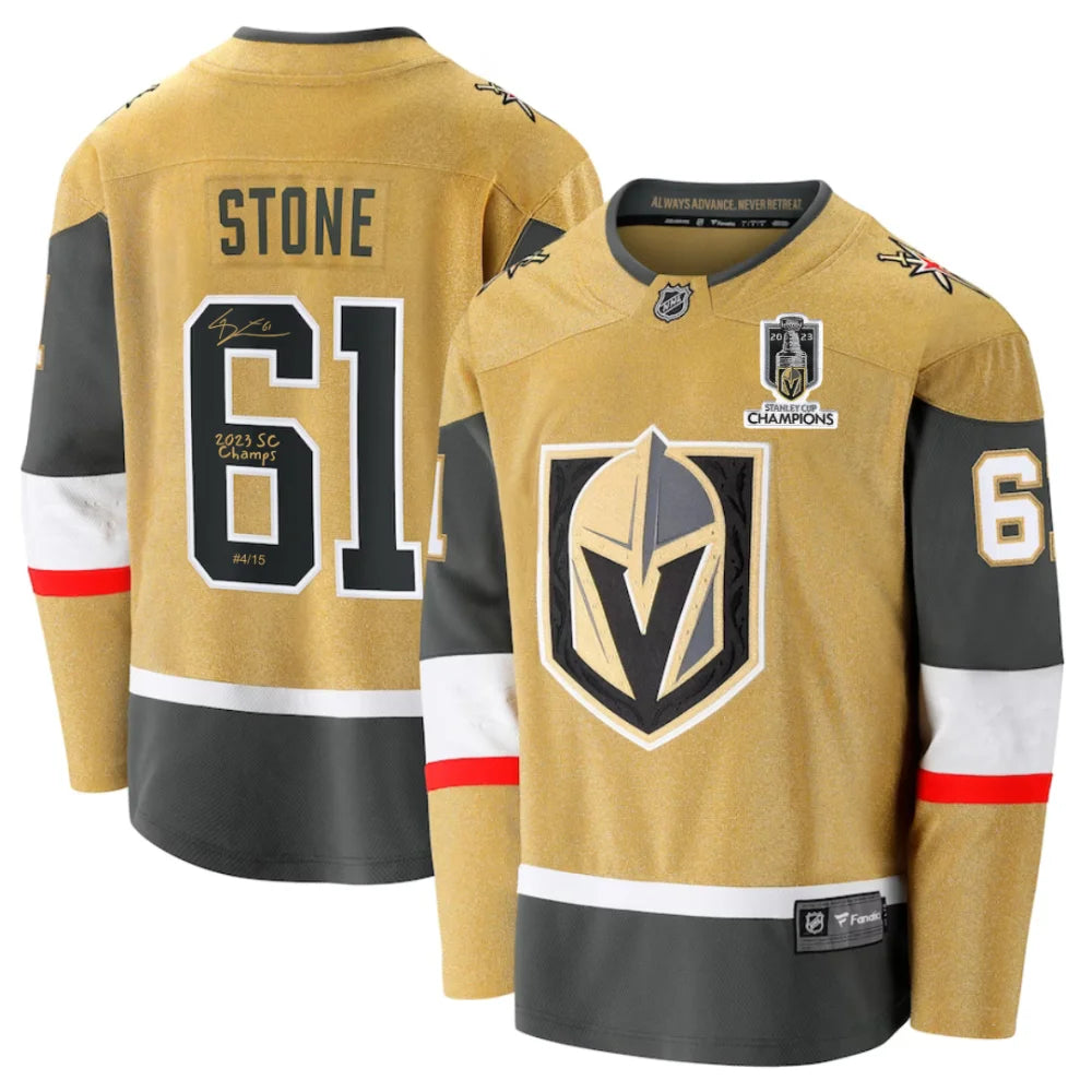 Mark Stone Signed Vegas Golden Knights Gold Jersey #D/15 - Limited Edition Autographed Hockey Jersey with IGM COA - Perfect for NHL Fans, Sports Memorabilia Collectors & Home Decor