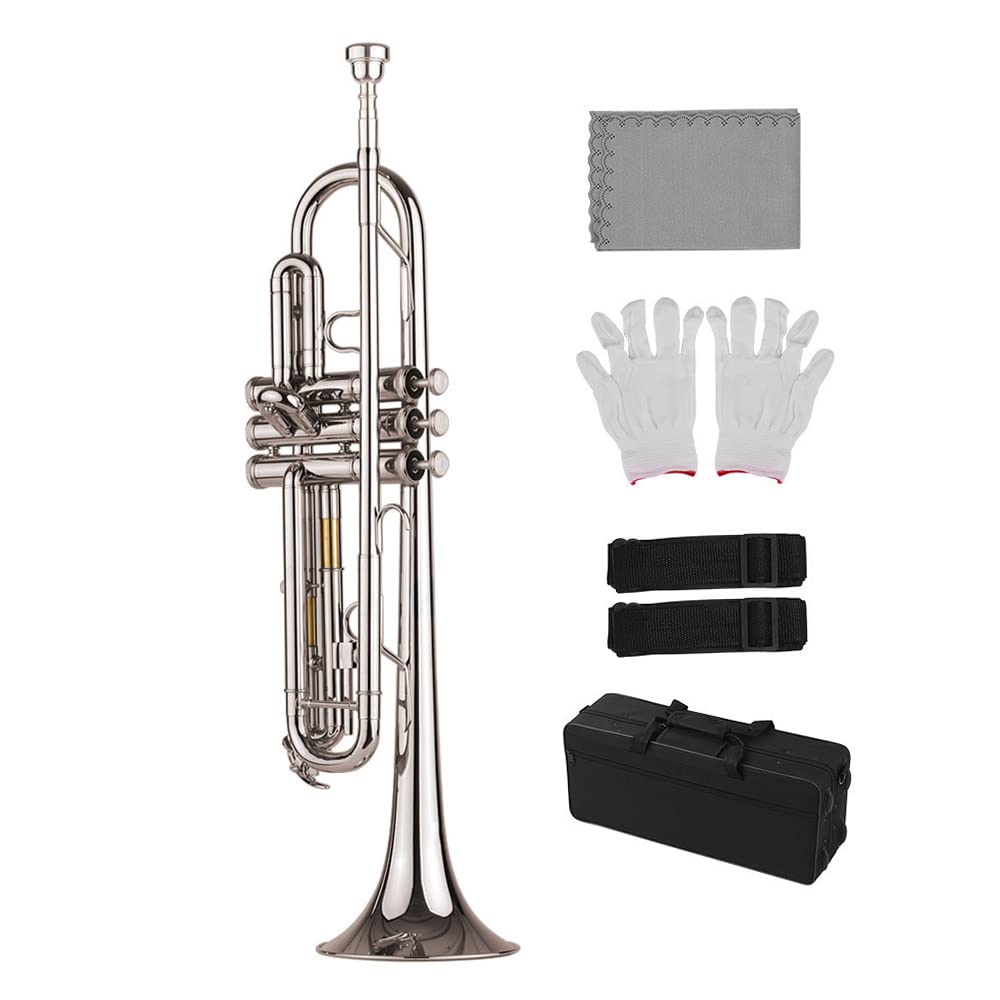 Bundy Standard Bb Trumpet - Brass Wind Instrument with Nickel Plating, Includes Mouthpiece, Carry Bag, Gloves & Cleaning Cloth - Perfect for School Bands, Jazz Ensembles & Professional Performances