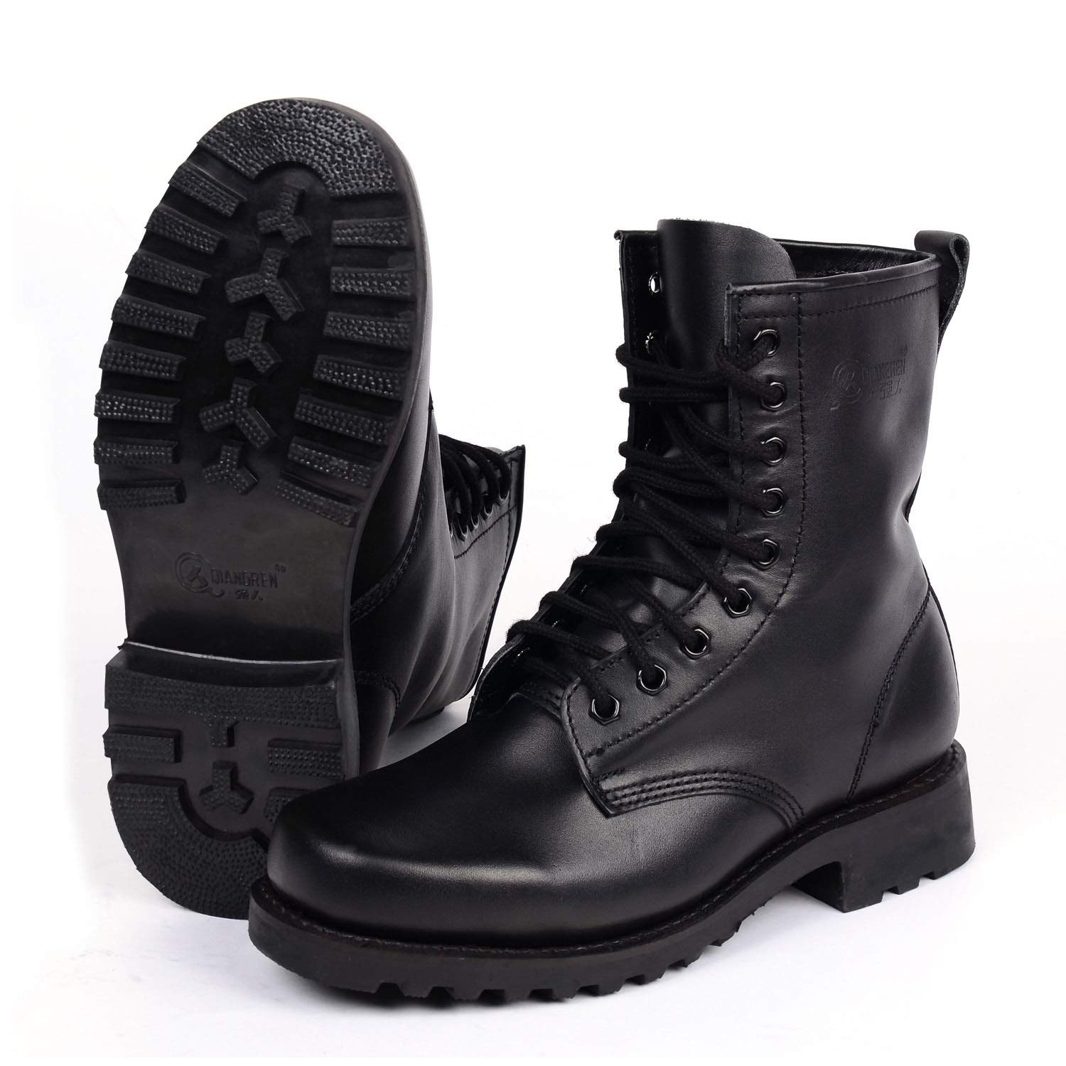 Men's Tactical Military Boots - Non-Slip Cowhide Combat Boots for Outdoor Hiking & Work | Breathable Commando Boots | Black | Size 43/UK 8.5/US 9 | Perfect for Army Training, Construction Work & Adventure Activities
