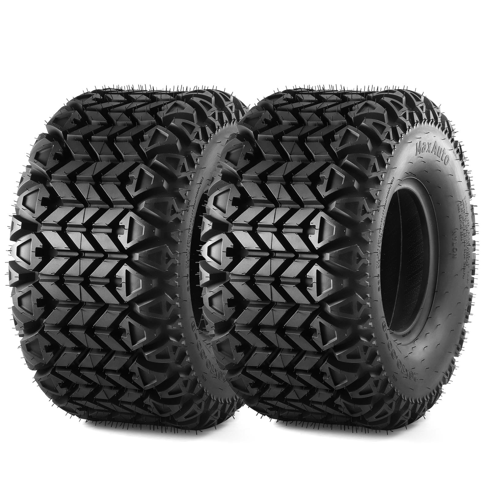 MaxAuto AT20X10-8 All-Terrain ATV Tires - 20x10x8 4-Ply Tubeless Replacement Tires for Lawn Mowers, Golf Carts & Tractors (2-Pack) - Perfect for Off-Road Adventures, Yard Work & Farm Use