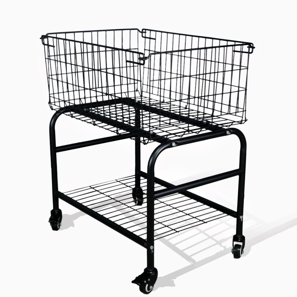 Rolling Laundry Basket on Wheels - Black Metal Garment Storage Cart with Wheels | Portable Clothes Hamper for Bedroom, Laundry Room & Dorm Organization