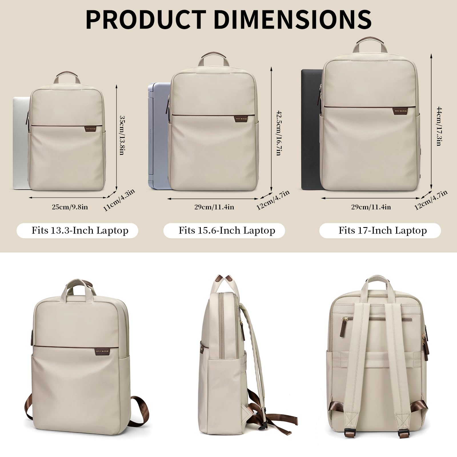 Anti-Theft Slim Travel Laptop Backpack for Women - Durable 15.6 Inch Business Computer Bag, College Bookbag - Perfect for Work, Commuting & Airplane Travel (Apricot)