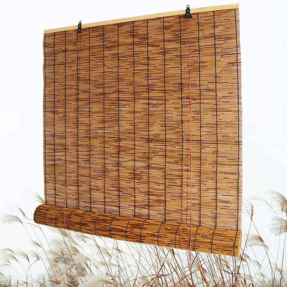 Natural Bamboo Roll Up Window Blinds - Light Filtering Reed Curtain Shades (100x250cm/39x99in) - Moisture Proof Room Partition for Living Room, Bedroom & Office Decor